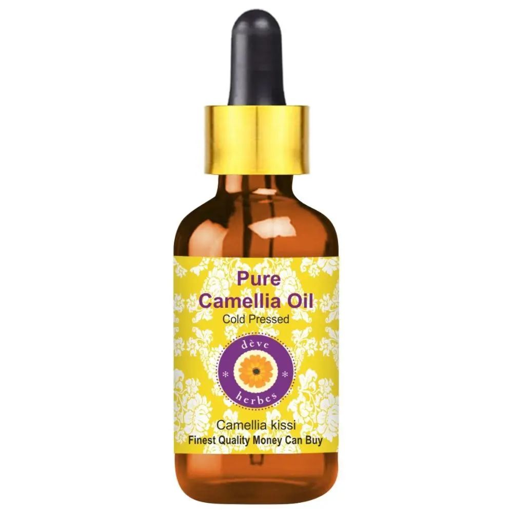 Deve Herbes Pure Camellia Oil (Camellia kissi) with Glass Dropper Natural Therapeutic Grade Cold Pressed 5ml