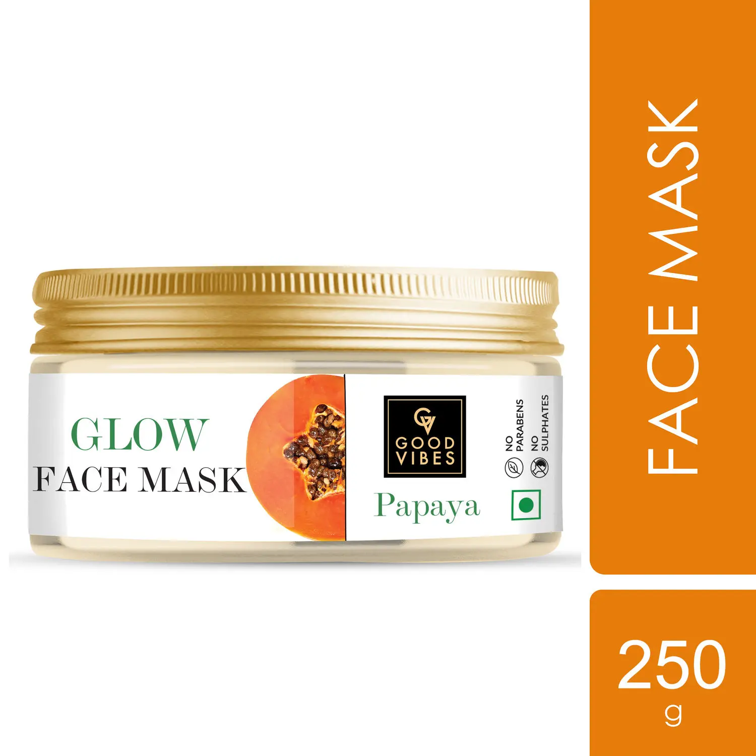 Good Vibes Papaya Glow Face Mask | Brightening, Lightens Scars | With Basil | No Parabens, No Sulphates, No Mineral Oil, No Animal Testing (250 g)