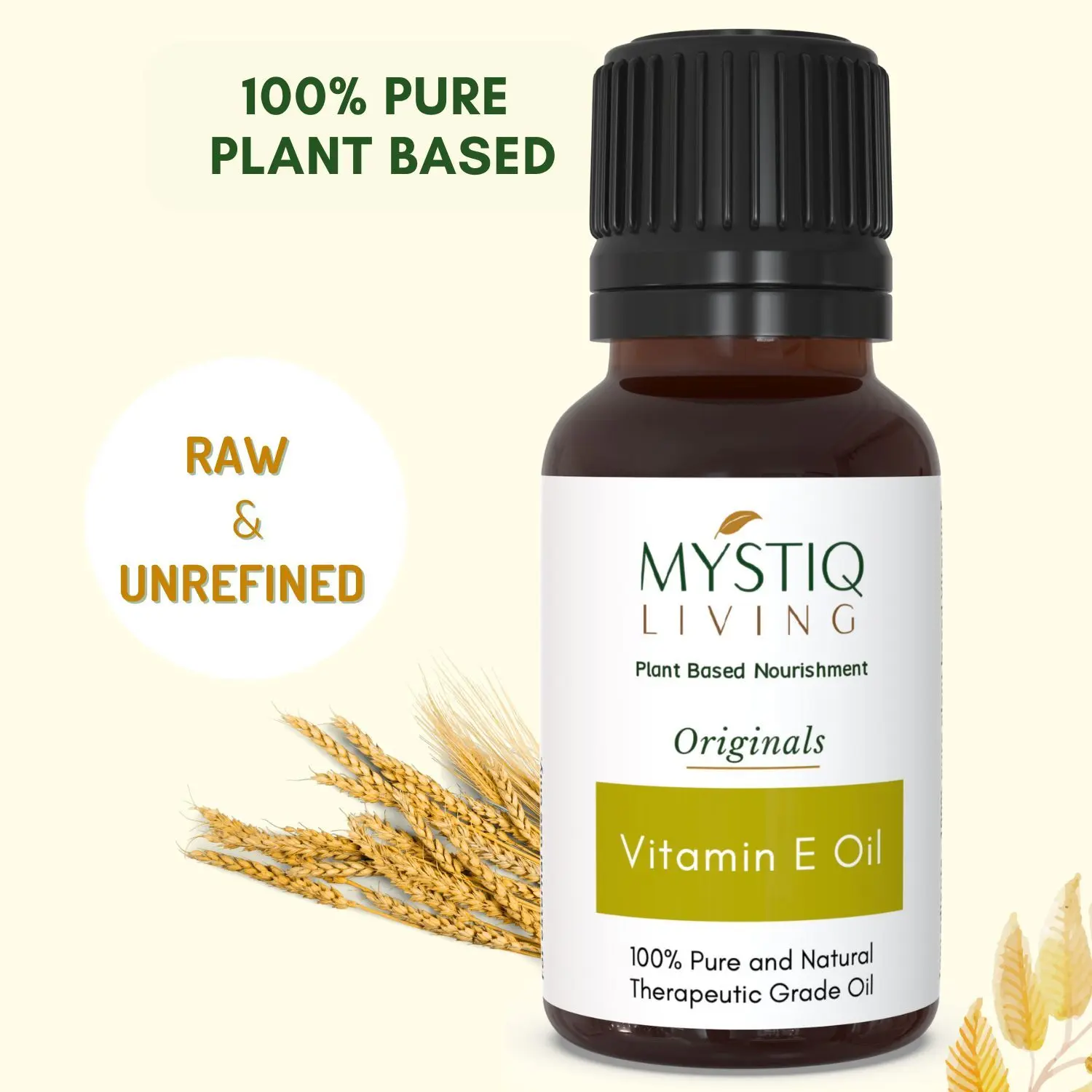 Mystiq Living Originals - Vitamin E Oil | 100% Plant Based, Pure & Natural | For Face, Skin and Hair - 15 ML