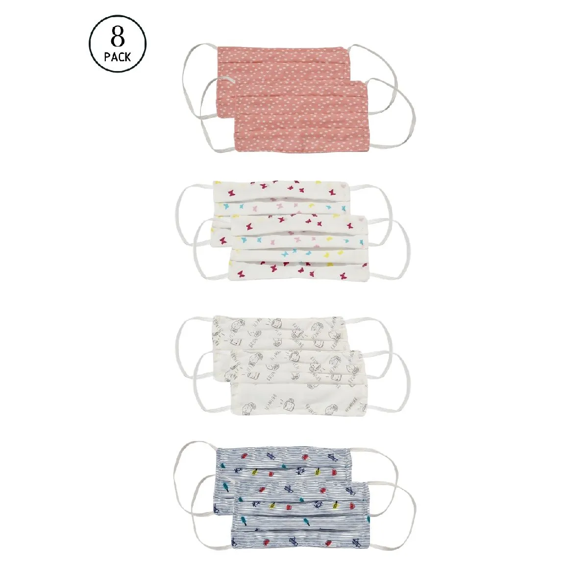 Bellofox Alice, Butterflies, Brunch And Beach Vibes 3-layer 3-ply Cotton Face Mask (set Of 8)