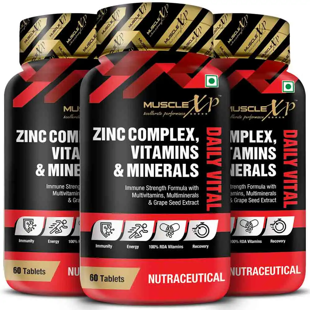 MuscleXP Zinc Complex Vitamins & Minerals Daily Vital - Pack of 3,  60 tablet(s)