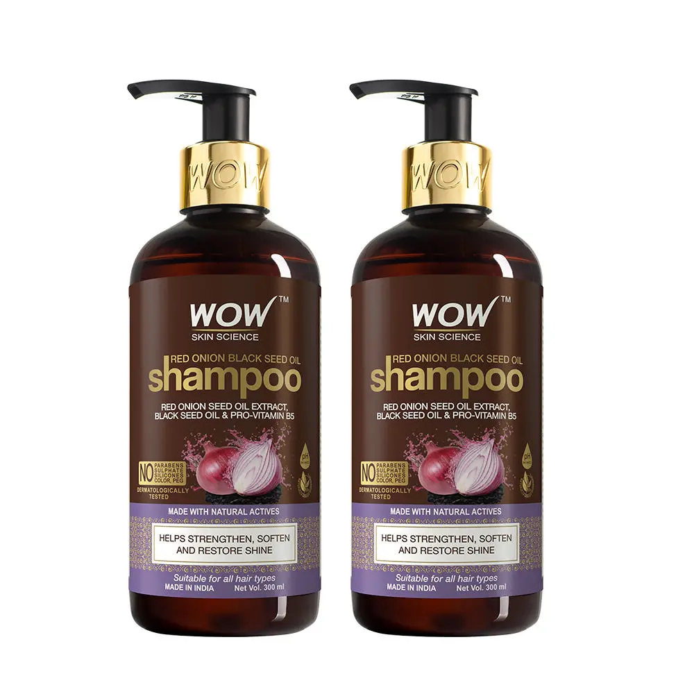 WOW Skin Science Onion Shampoo for Hair Fall Control & Promotes Hair Growth - 10x Stronger Hair - With Red Onion Seed Oil Extract, Black Seed Oil & Pro-Vitamin B5 - 300 ml (pack of 2)