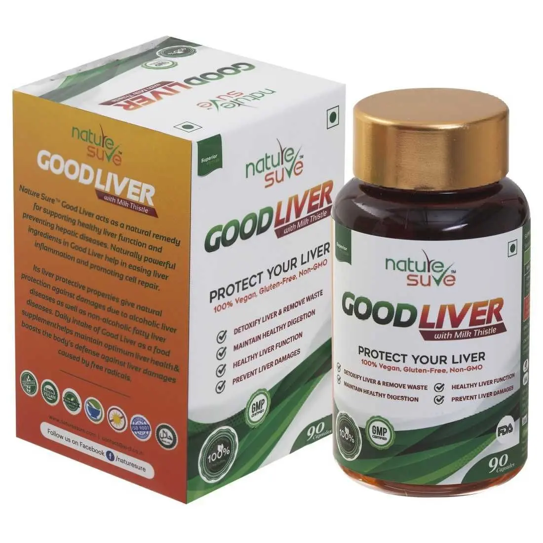 Nature Sure Good Liver Capsules with Milk Thistle for Natural Protection against Fatty Liver - 1 pack (90 Capsules)