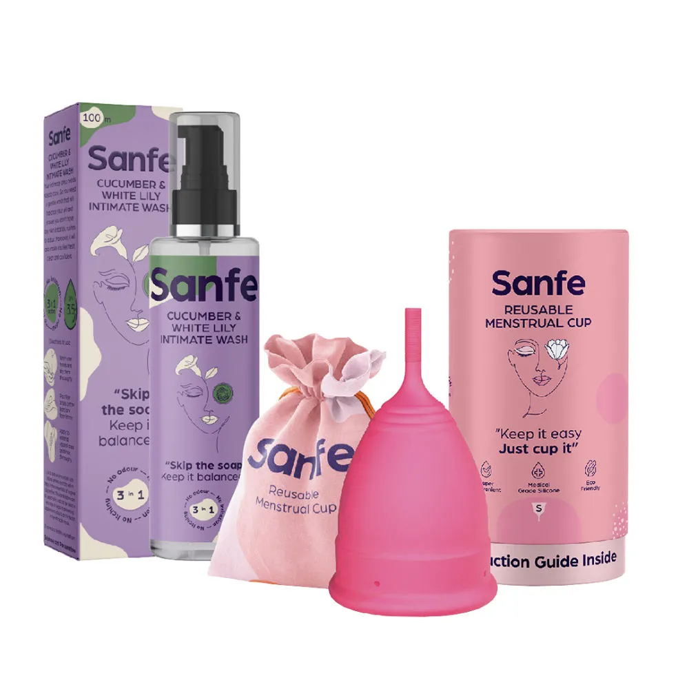 Sanfe Resuable Menstrual Cup Small And Cucumber Intimate Wash