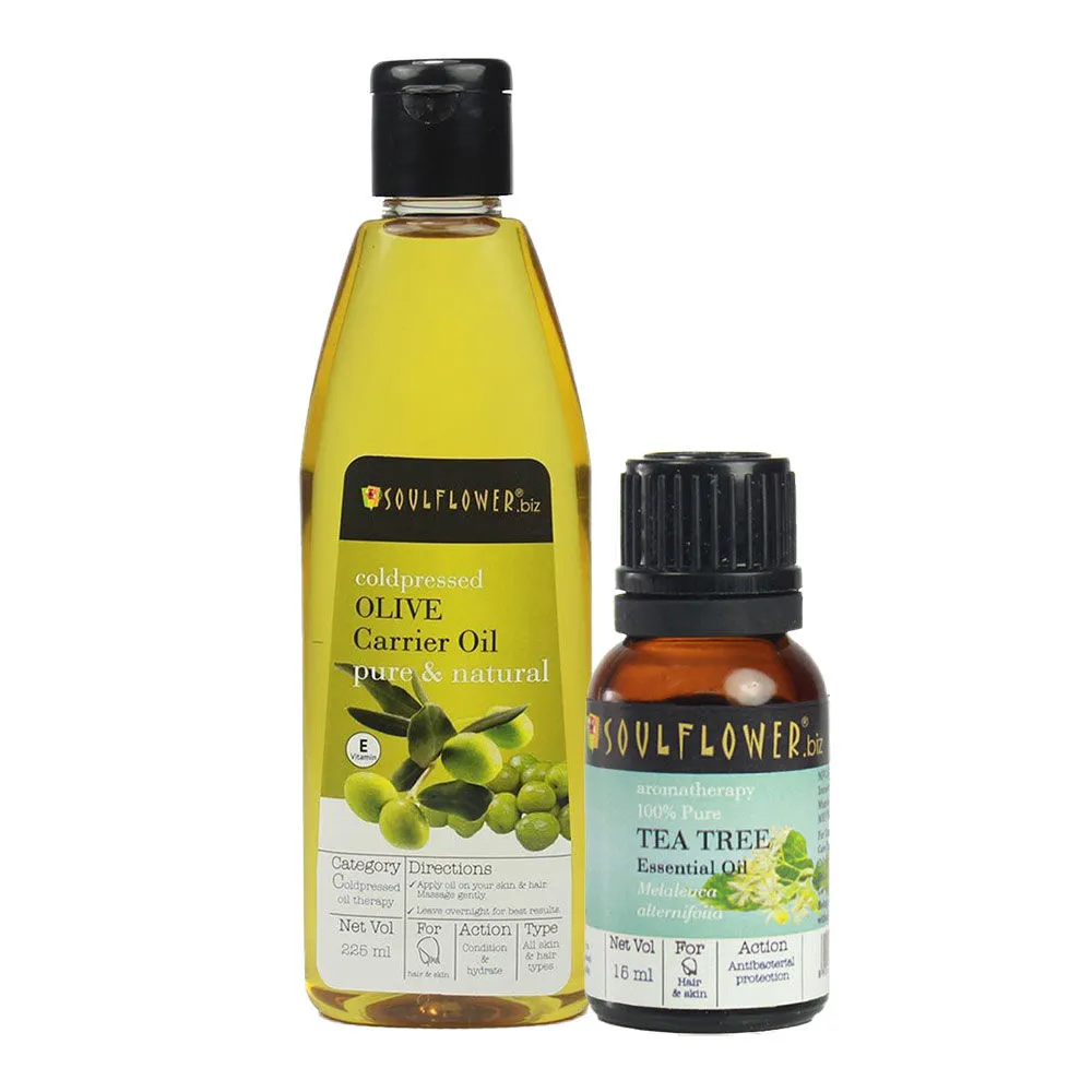 Soulflower Olive Carrier Oil & Tea Tree Essential Oil Combo