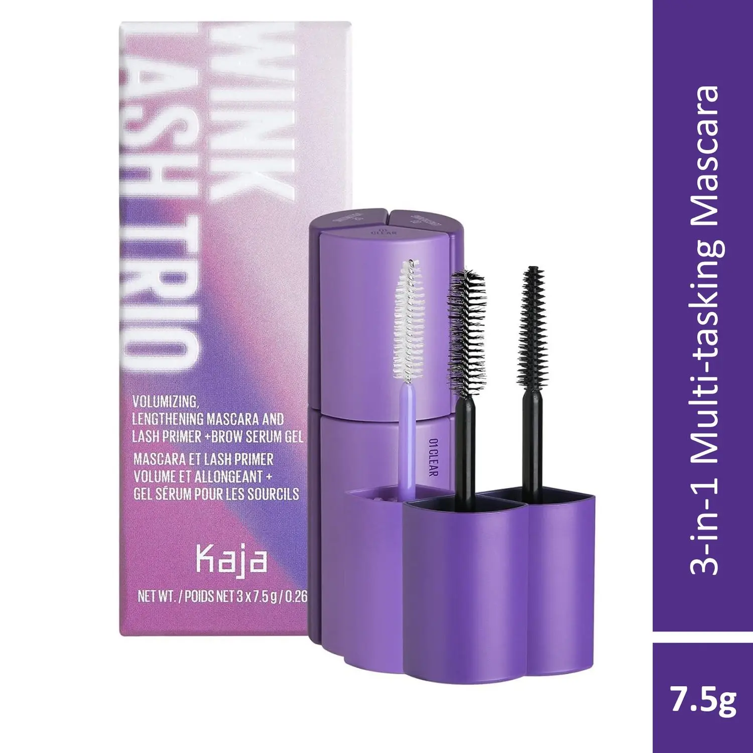 KAJA WINK LASH TRIO | Primer + Brow Serum Gel, Volumizing & Lengthening Mascara |Brow Serum Gel 01 Lash 7.5g & Mascara 02 Volumizing 7.5g & 03 Lengthening 7.5g |Cruelty-free, Vegan, Paraben-free, Sulfate-free, Phthalates-free, K-Beauty, Korean Beauty