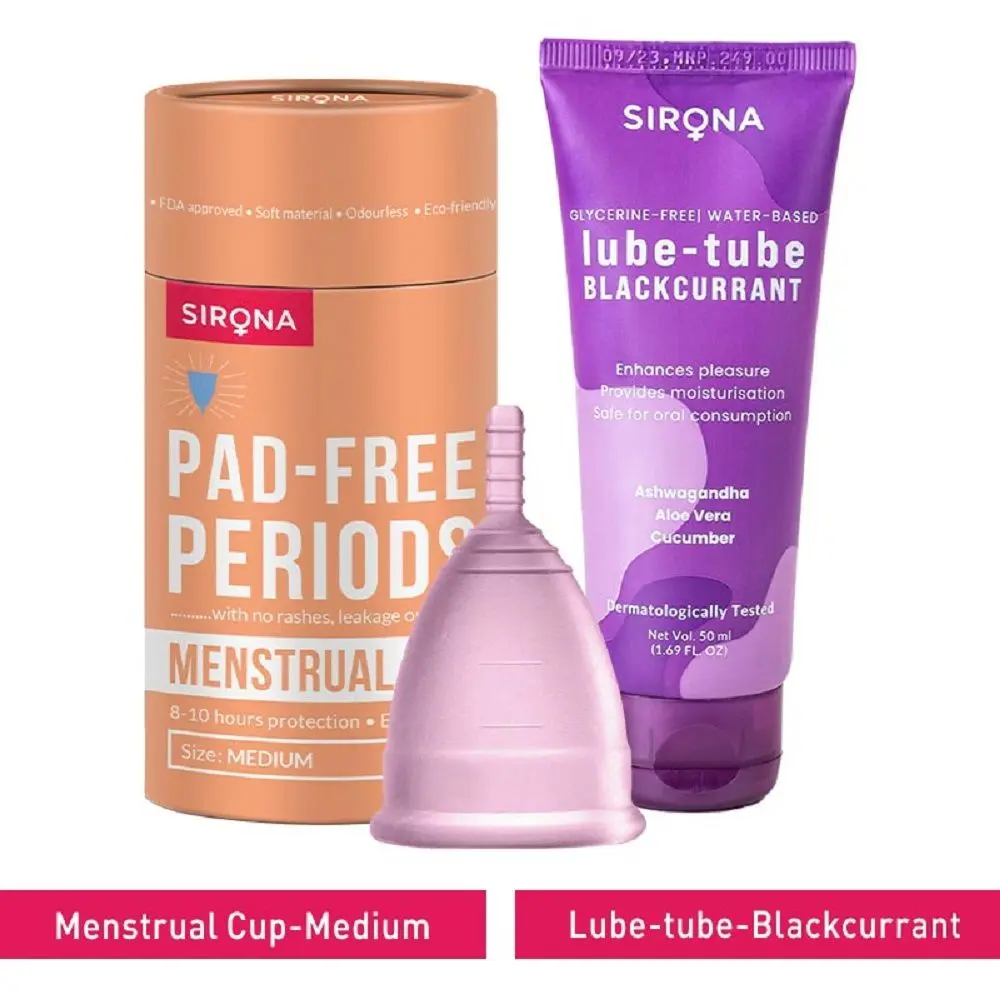 Sirona FDA Approved Menstrual Cup (Medium) with Glycerine Free Natural Black Current Lubricant Gel