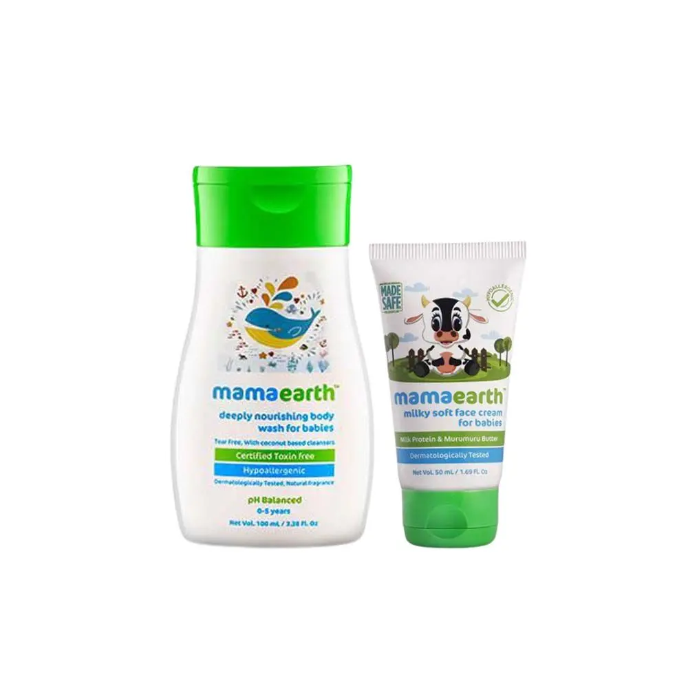 Mamaearth Deeply Nourishing Body Wash And Milky Soft Natural Baby Face Cream For Babies