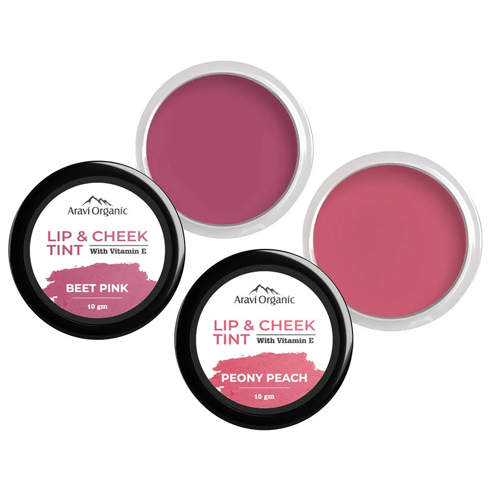 Aravi Organic Everyday Vegan Lip And Cheek Tint Balm Lip Tint Combo - ( Peony Peach & Beet Pink)