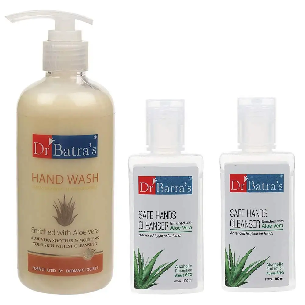 Dr Batra's 1 Hand Wash & 2 Safe Hand Cleanser Combo,  Enriched with Aloe Vera  3 Piece(s)/Pack  Protection from Germs