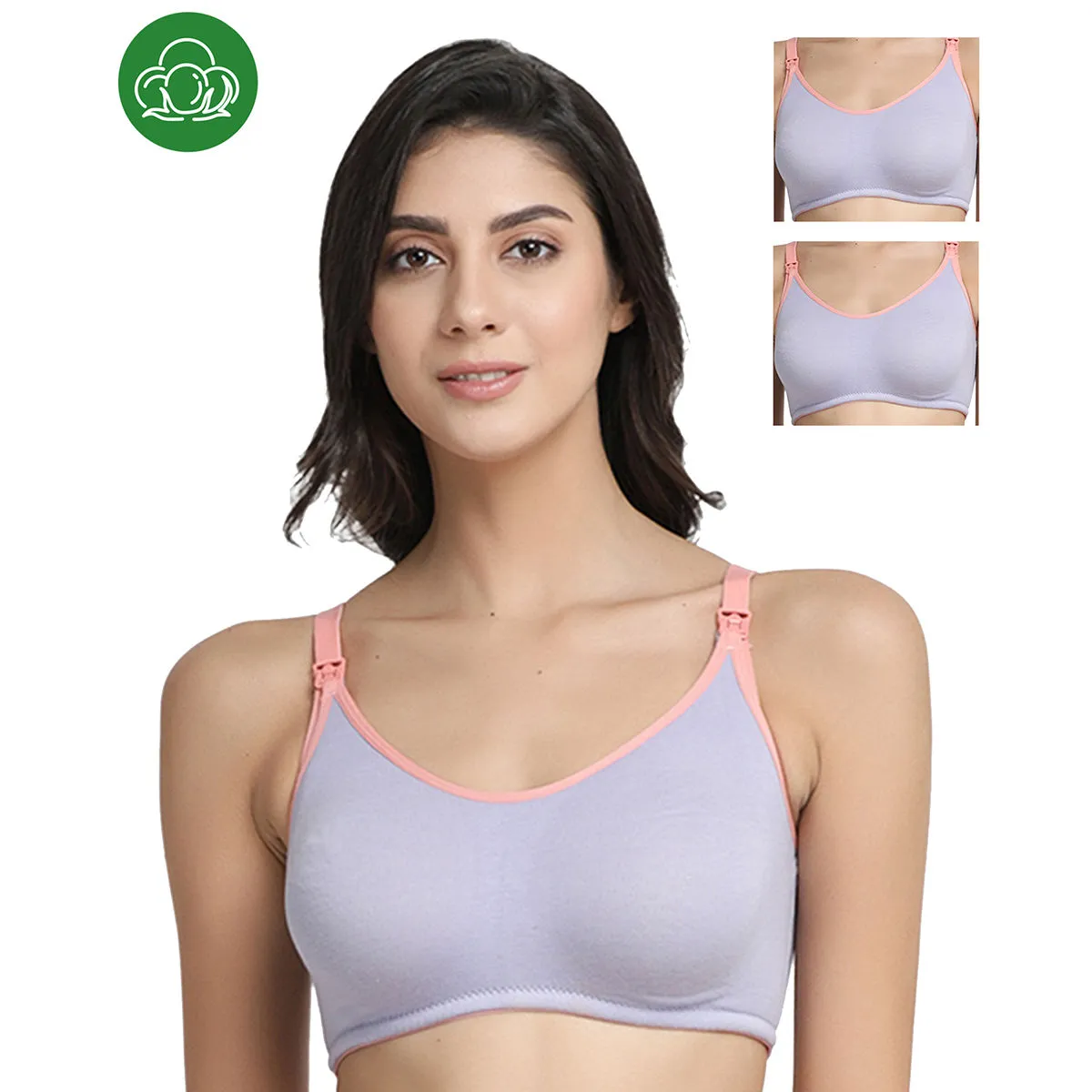 Inner Sense Organic Cotton Antimicrobial Nursing Bra Pack of 3 - Purple