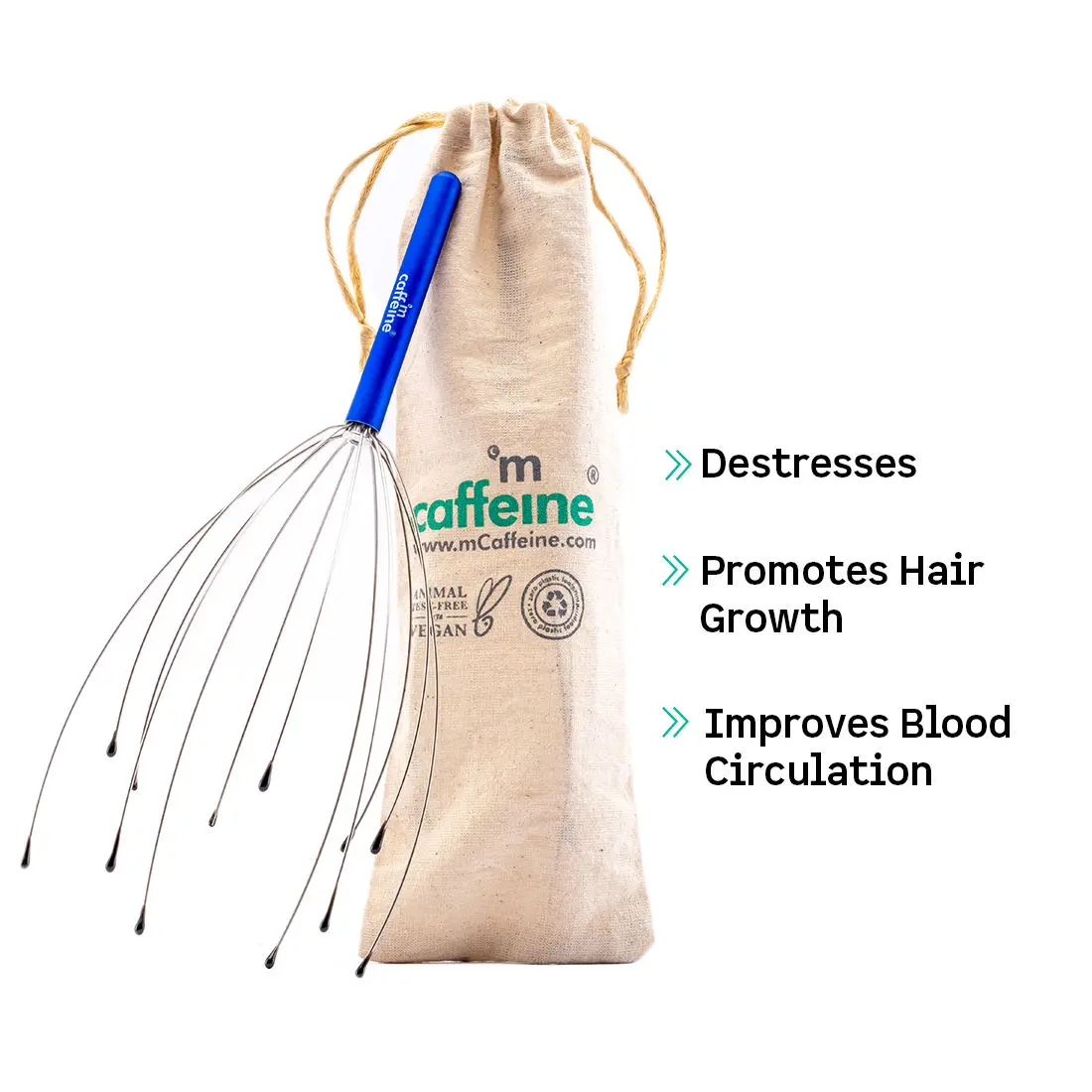 mCaffeine De-Stress Head Scalp Massager - Promotes Hair Growth & Improves Blood Circulation | Made of Stainless Steel