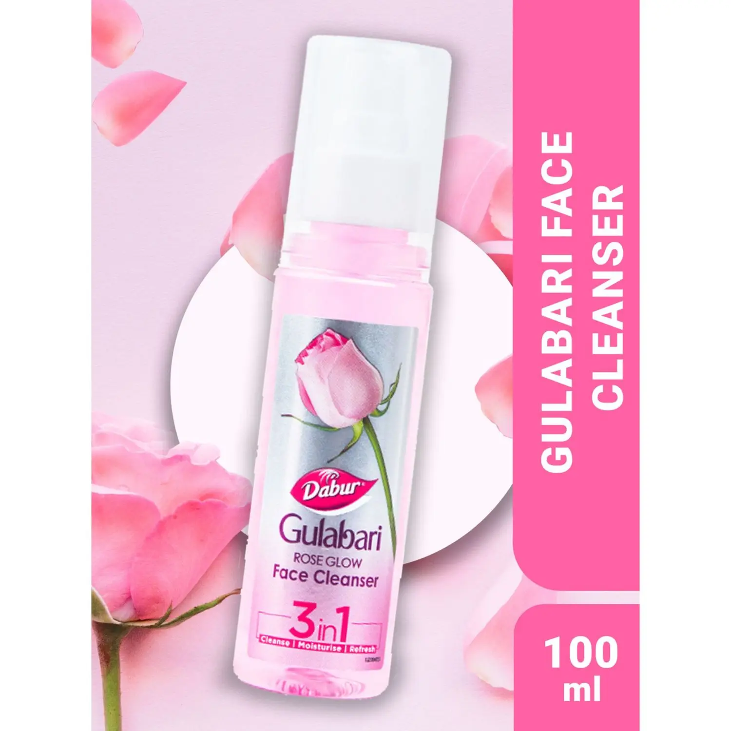 Dabur Gulabari Rose Glow Face Cleanser - 100ml | For All Skin Types | 3 in 1 Cleanser | Cleaner, Balanced & Hydrated Skin