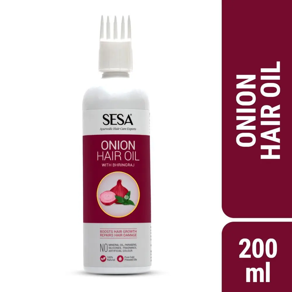 SESA Onion Hair Oil with Bhringraj, 200 ml (Pure Cold Pressed Oils with Ayurvedic Herbal Extracts, 100% Natural, No Paraben, No Mineral Oil)