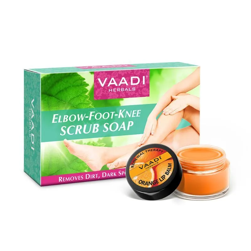 Vaadi Herbals Elbow-Foot-Knee Scrub Soap & Orange Lip Balm Combo