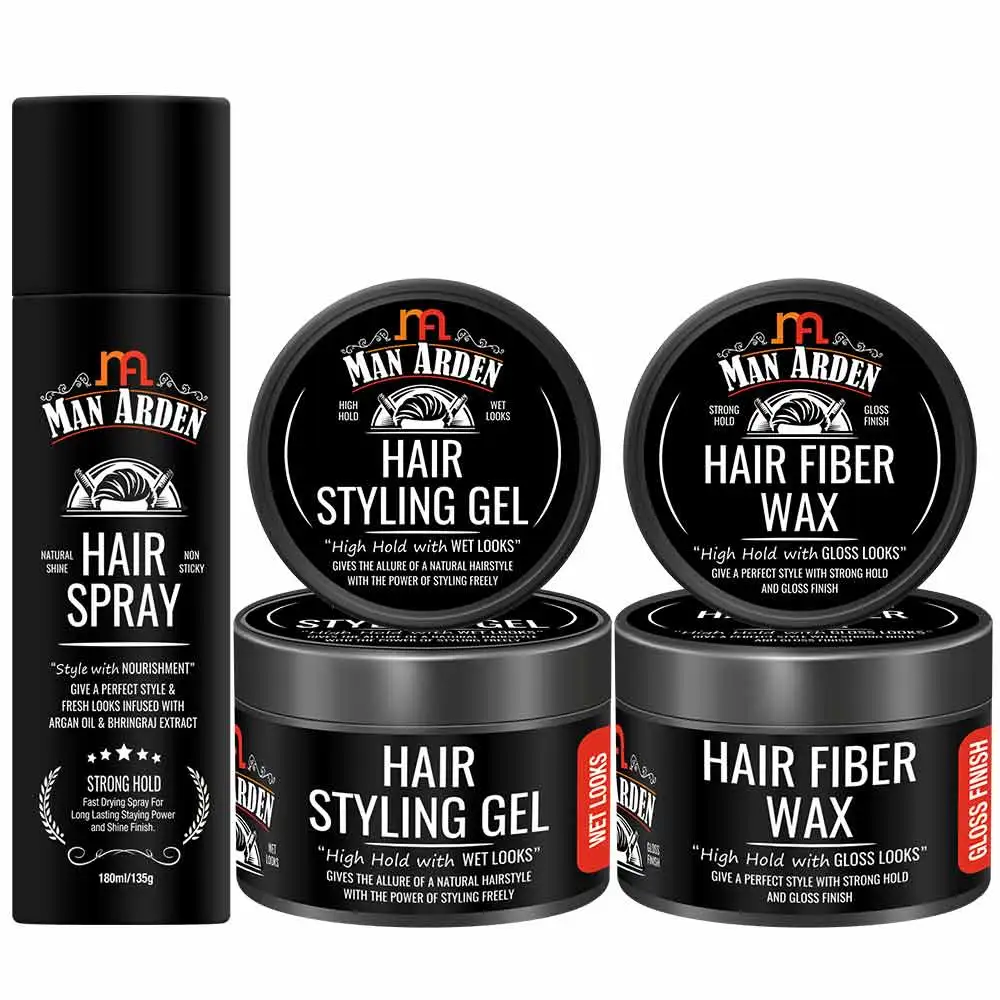 Man Arden Hair Styling Combo,  3 Piece(s)/Pack  Hair Spray 180ml, Hair Styling Gel 50g, Hair Fiber Wax 50g