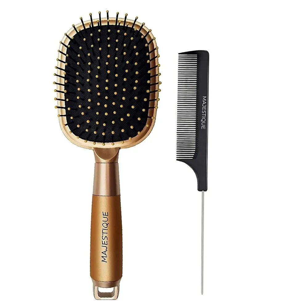 Majestique Golden Hair Brush and Tail Comb - Refresh and Extend for All Hair Types