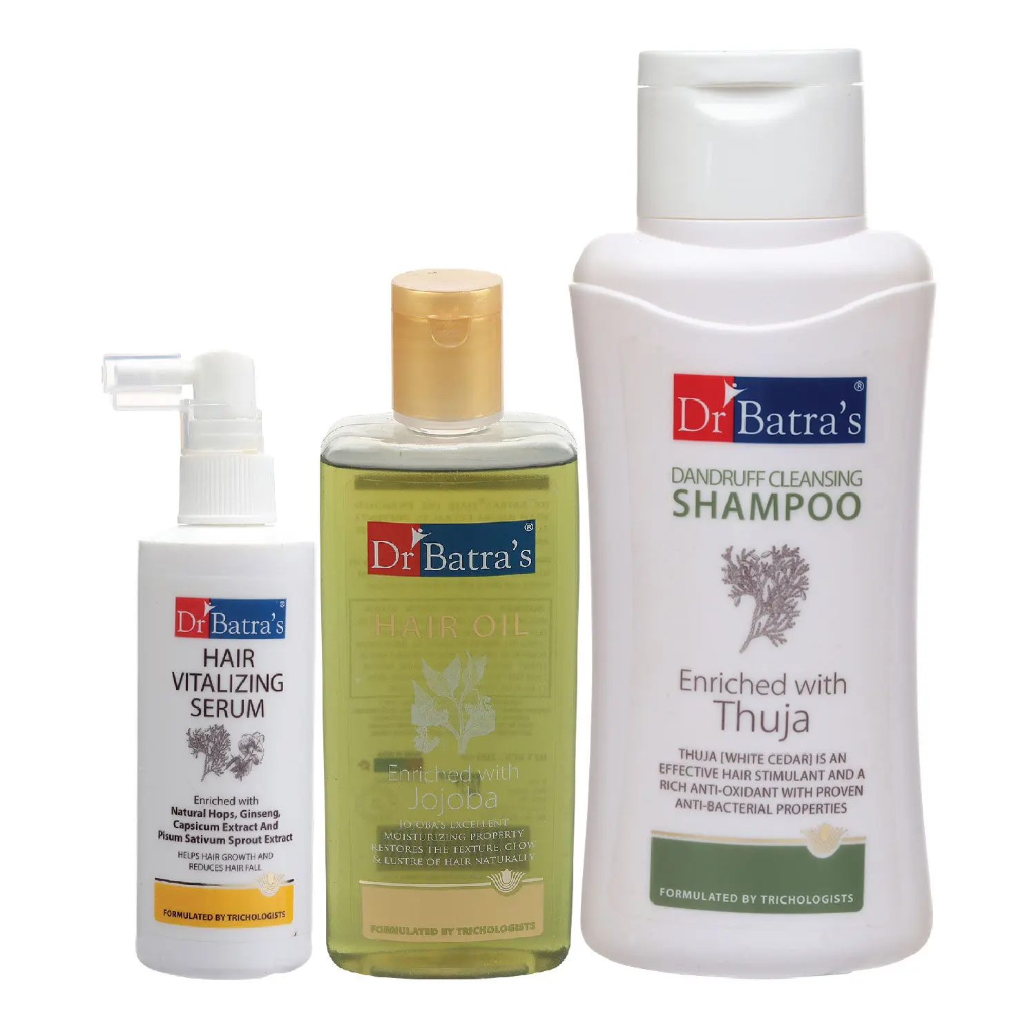 Dr Batra's Hair Vitalizing Serum 125 ml, Dandruff Cleansing Shampoo - 500 ml and Hair Oil - 200 ml