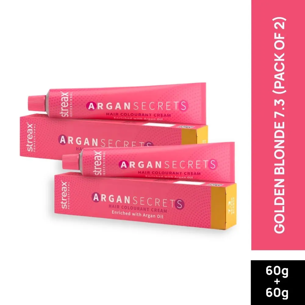 Streax Professional Argan Secret Hair Colourant Cream - Golden Blonde 7.3 (60 g) (Pack of 2)