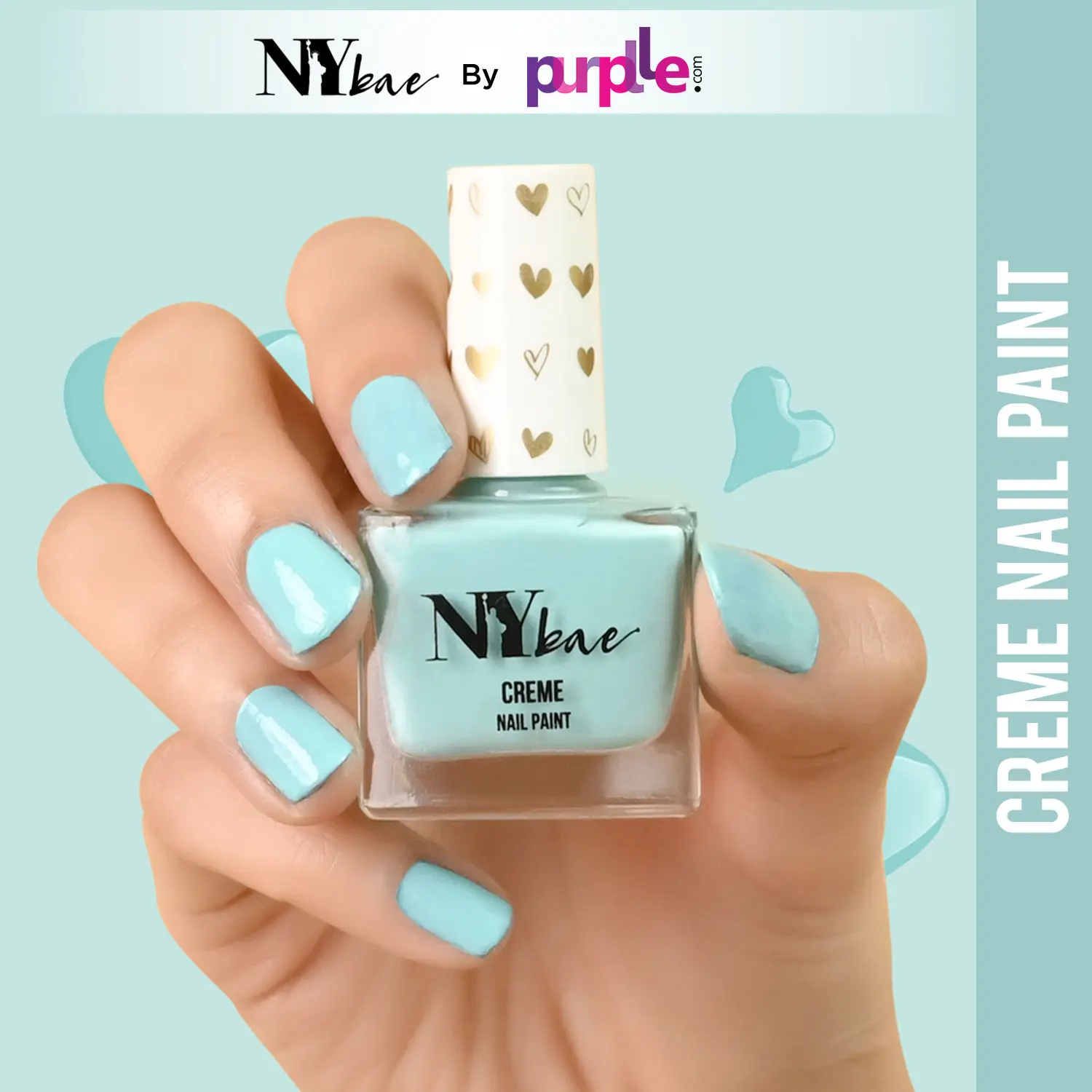 NY Bae Creme Nail Paint - Arctic Blue 08 (10 ml) | Blue | Rich Pigment | Chip-proof | Full Coverage | Travel Friendly | Vegan