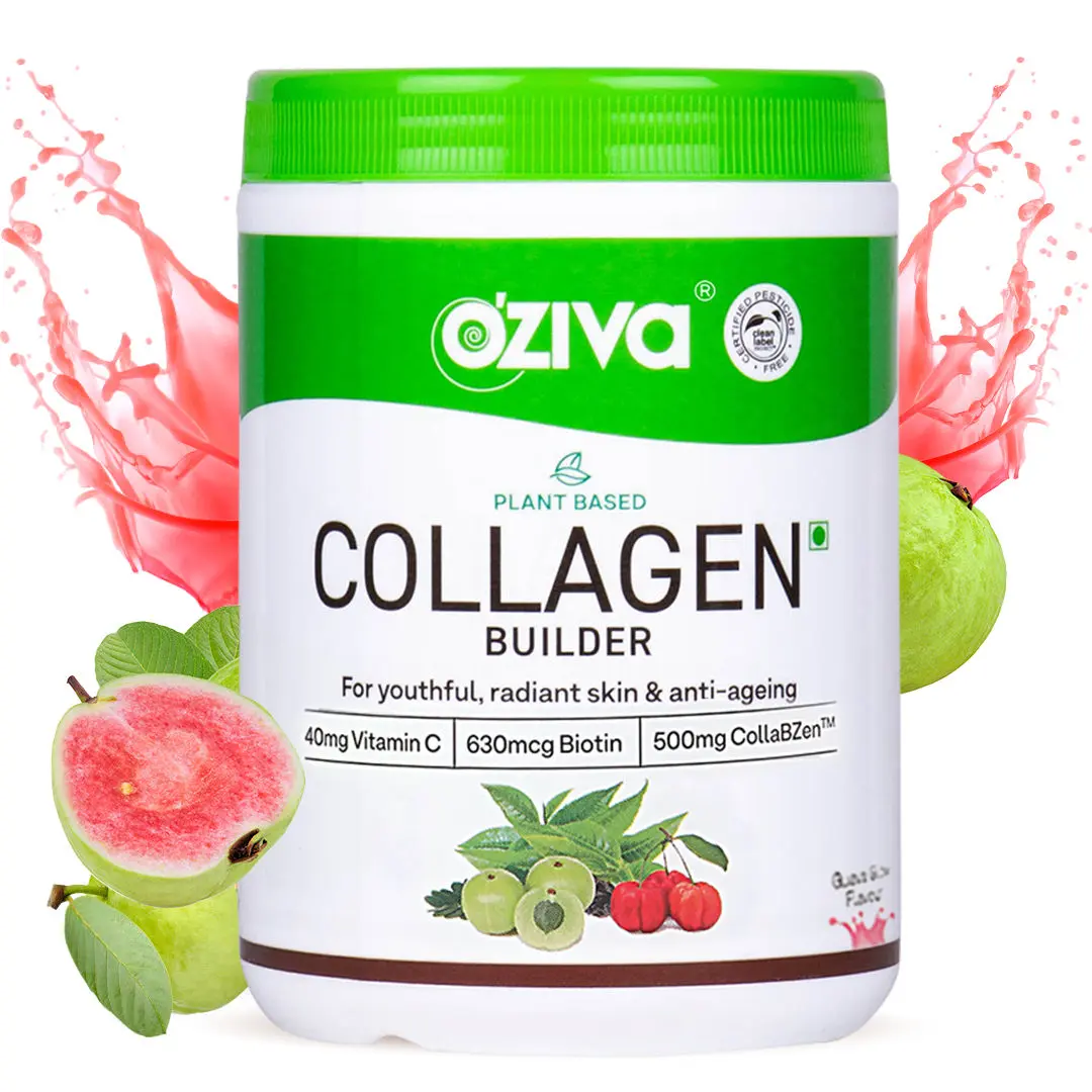 OZiva Collagen Builder for Anti-Ageing & Skin Radiance with Vitamin C, Guava Glow (250 g)