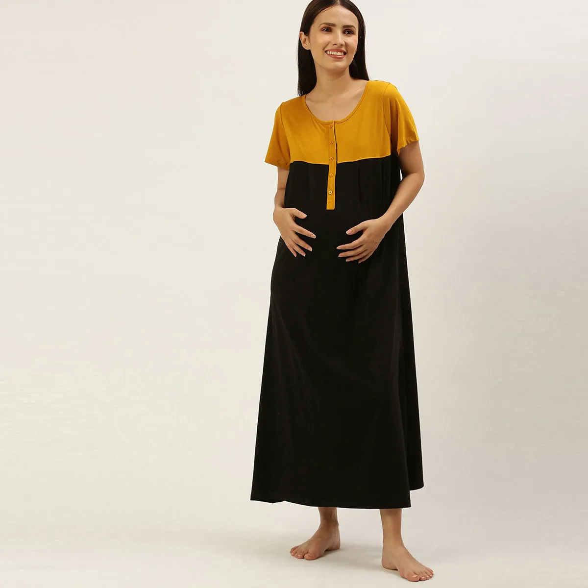 Nejo Feeding/Nursing Maternity Home Dress - Mustard (XXL)