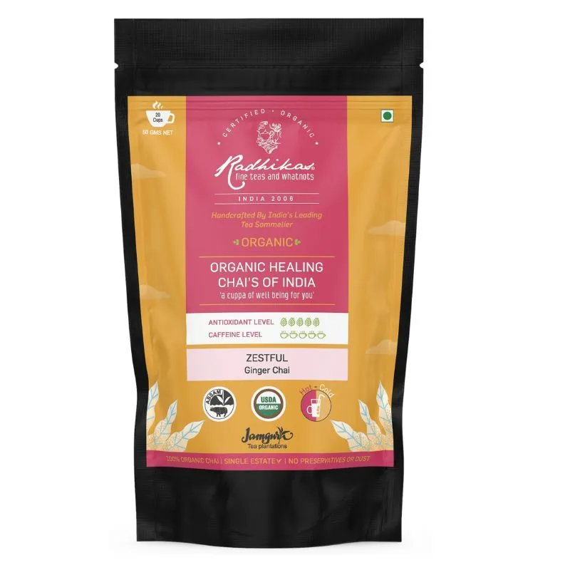 Radhikas Zestful Ginger Chai, Certified Organic, Assam CTC Chai, Cold & Hot Brew