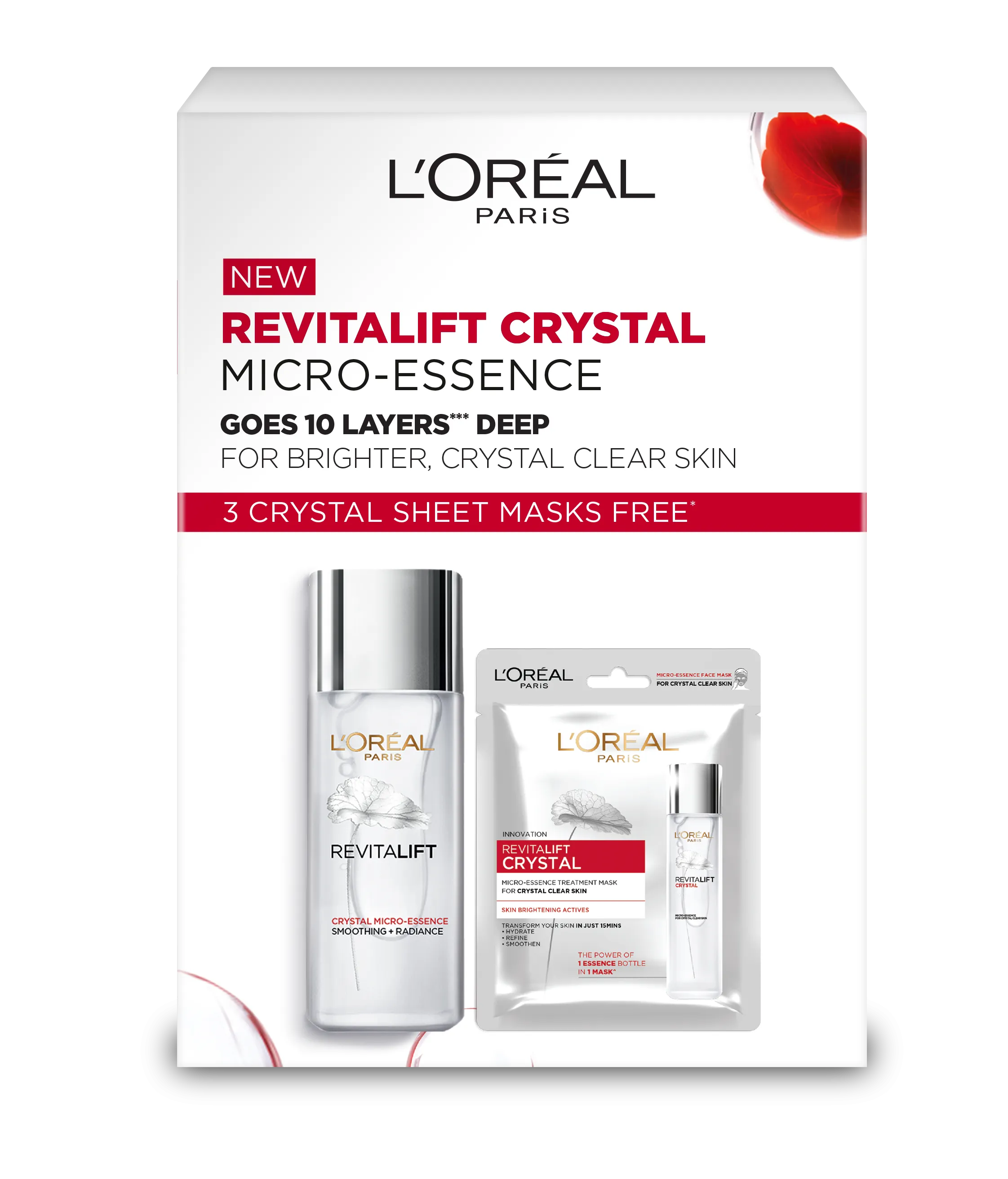 L'Oreal Paris Revitalift Crystal Micro-essence 65 Ml + 3 Crystal Sheet Masks Free