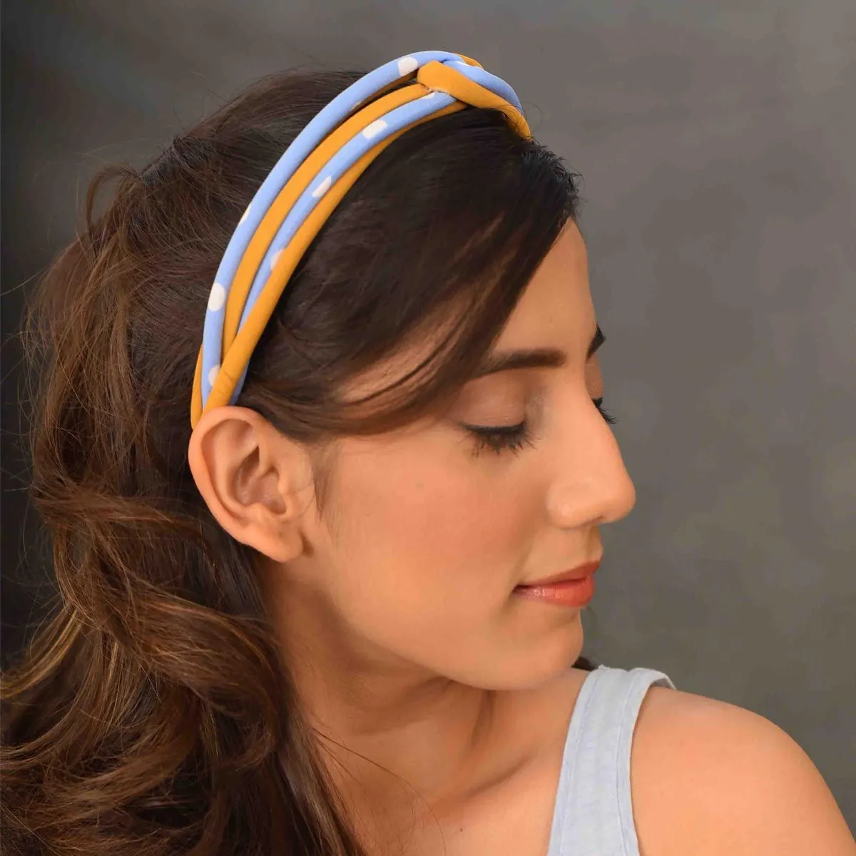 YoungWildFree Blue And Orange Top Knot Hair Band - Cute Simple Daywear Design For Women And Girls