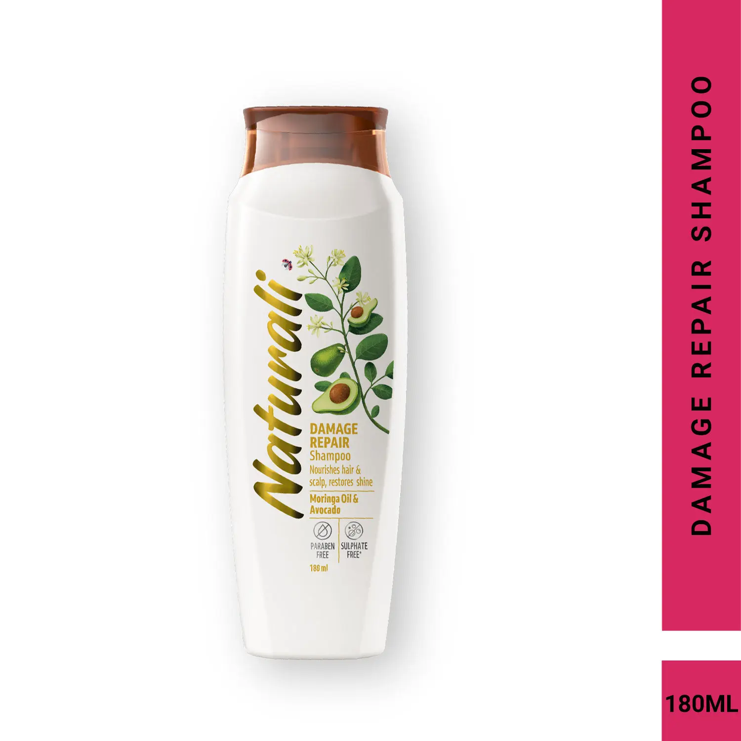 Naturali Damage Repair Shampoo | With Moringa Oil & Avocado| Repairs Damage & Restores Shine | 180 Ml