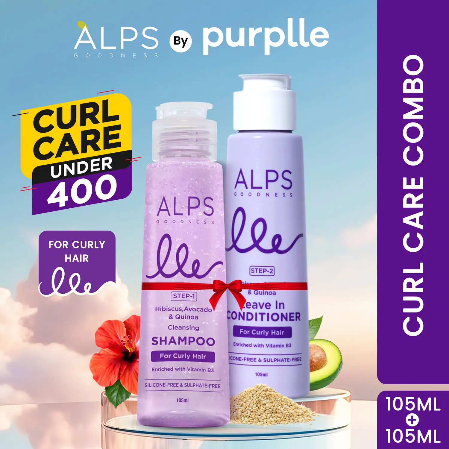 Alps Goodness Curl Combo Shampoo & Conditioner with Avocado & Hibiscus for Curly & Wavy Hair (210 ml)