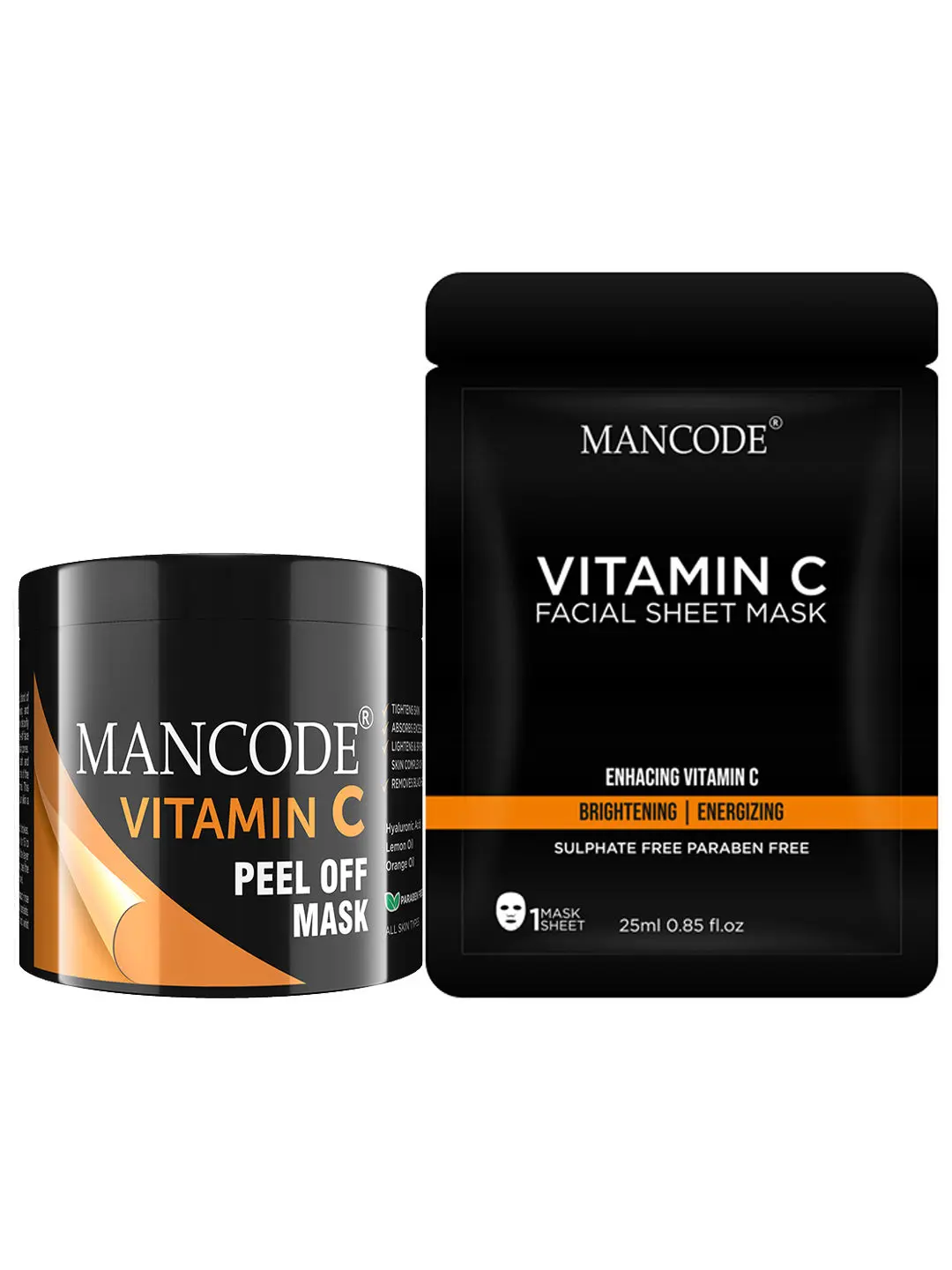 Mancode vitamin C Peel off Mask,100gm & facial sheet Mask,25ml (Pack of 2)