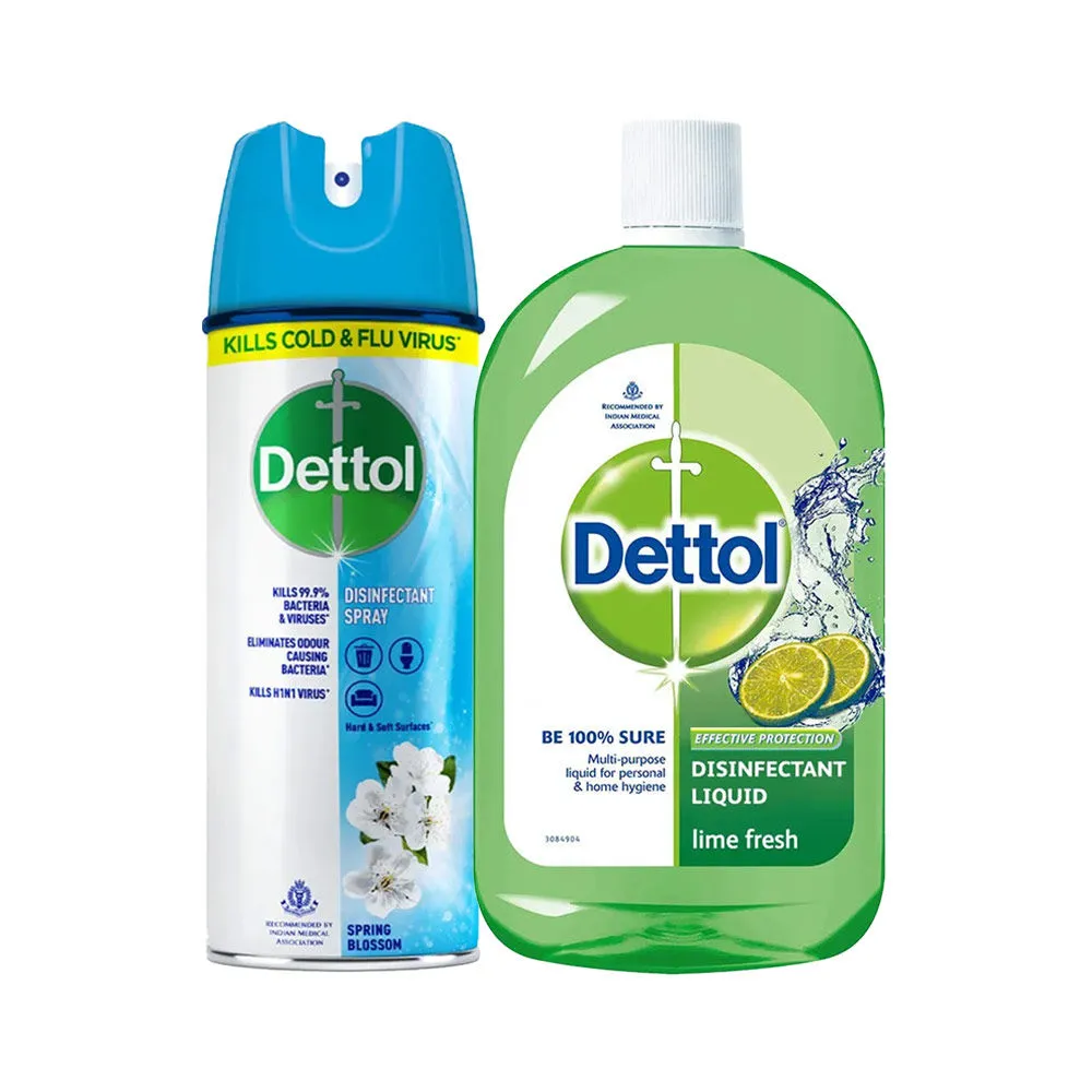 Dettol Spring Blossom Disinfectant Spray & Lime Fresh Liquid Disinfectant (Pack of 2)