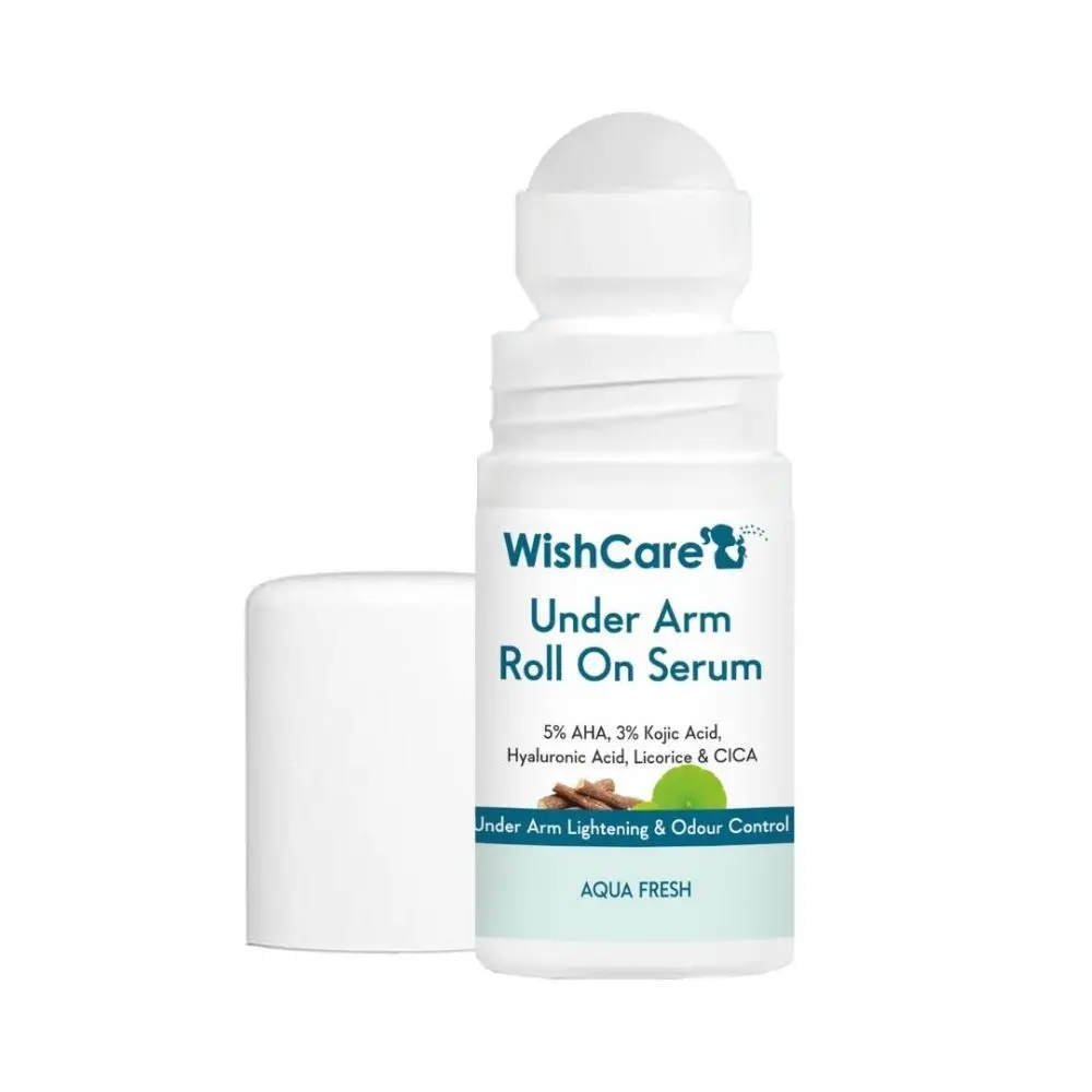 WishCare Under Arm Roll On Serum- Under Arm Lightening & Odour Control - 5% AHA, 3% Kojic Acid, Hyaluronic Acid, Acid Licorice & CICA- Aqua Fresh