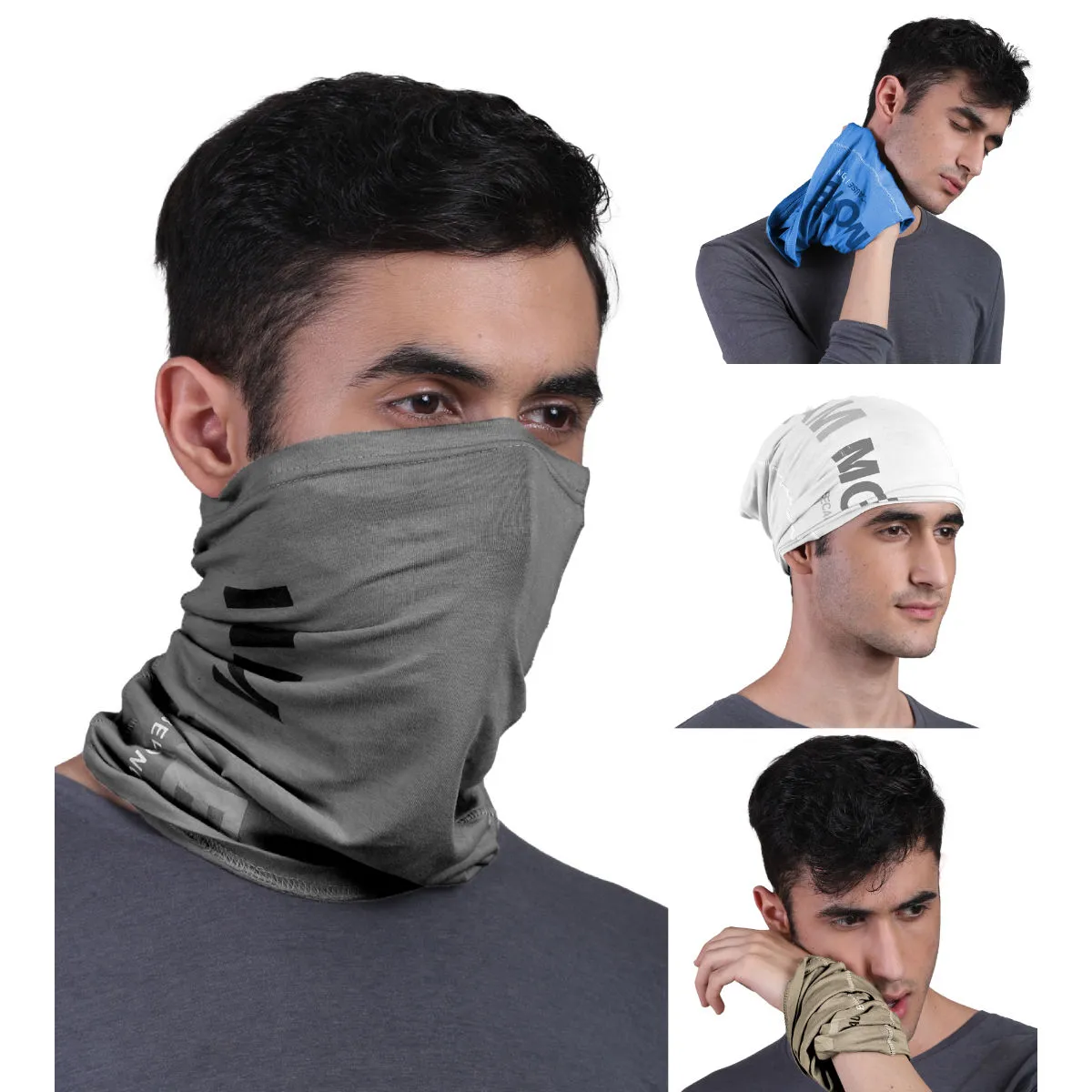 FREECULTR Unisex Printed Bamboo Bandana Anti Microbial Multipurpose Cloth Face Mask (pack Of 4)