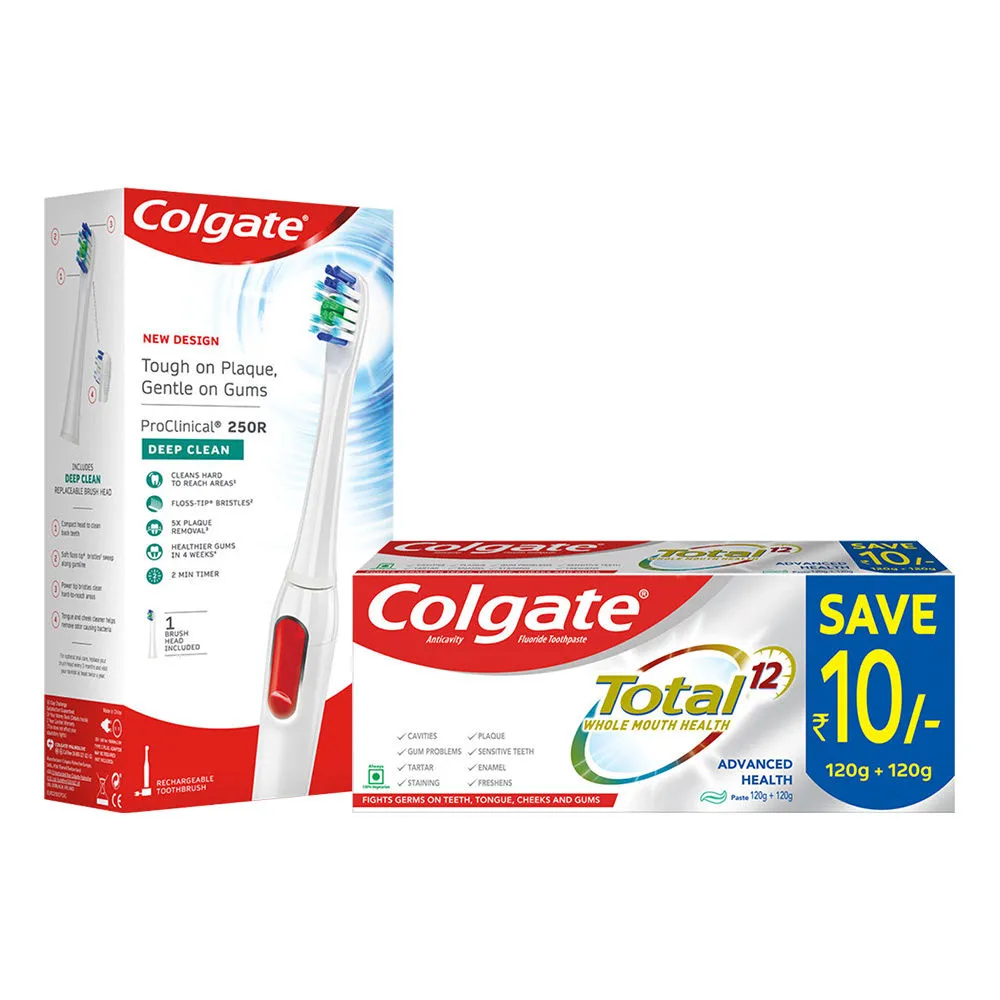 Colgate ProClinical 250R Deep Clean Electric Toothbrush and Colgate Total Whole Mouth Health