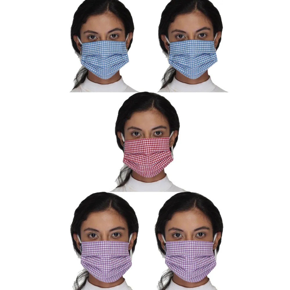 Anekaant Pack Of 5 Multicolor 3-Ply Reusable Checkered Cotton Fabric Fashion Mask