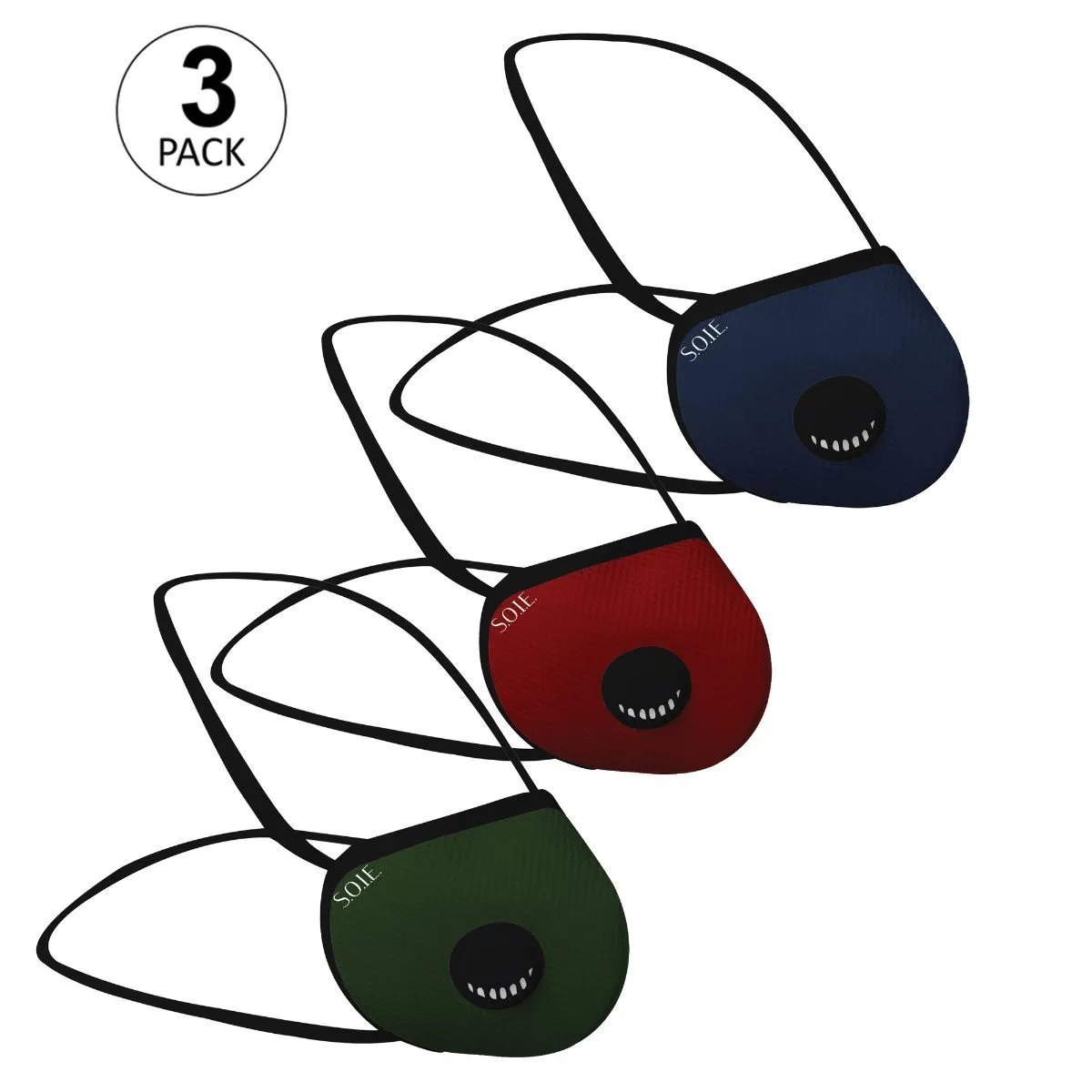 SOIE Two Way Respirator 8 Layer Reusable SN99 Head Loops Safety Mask Pack of 3 - Multi-Color (S)