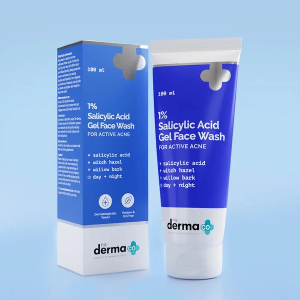 The Derma Co.1% Salicylic Acid Gel Daily Face Wash with Salicylic Acid & Witch Hazel for Active Acne - 100 ml