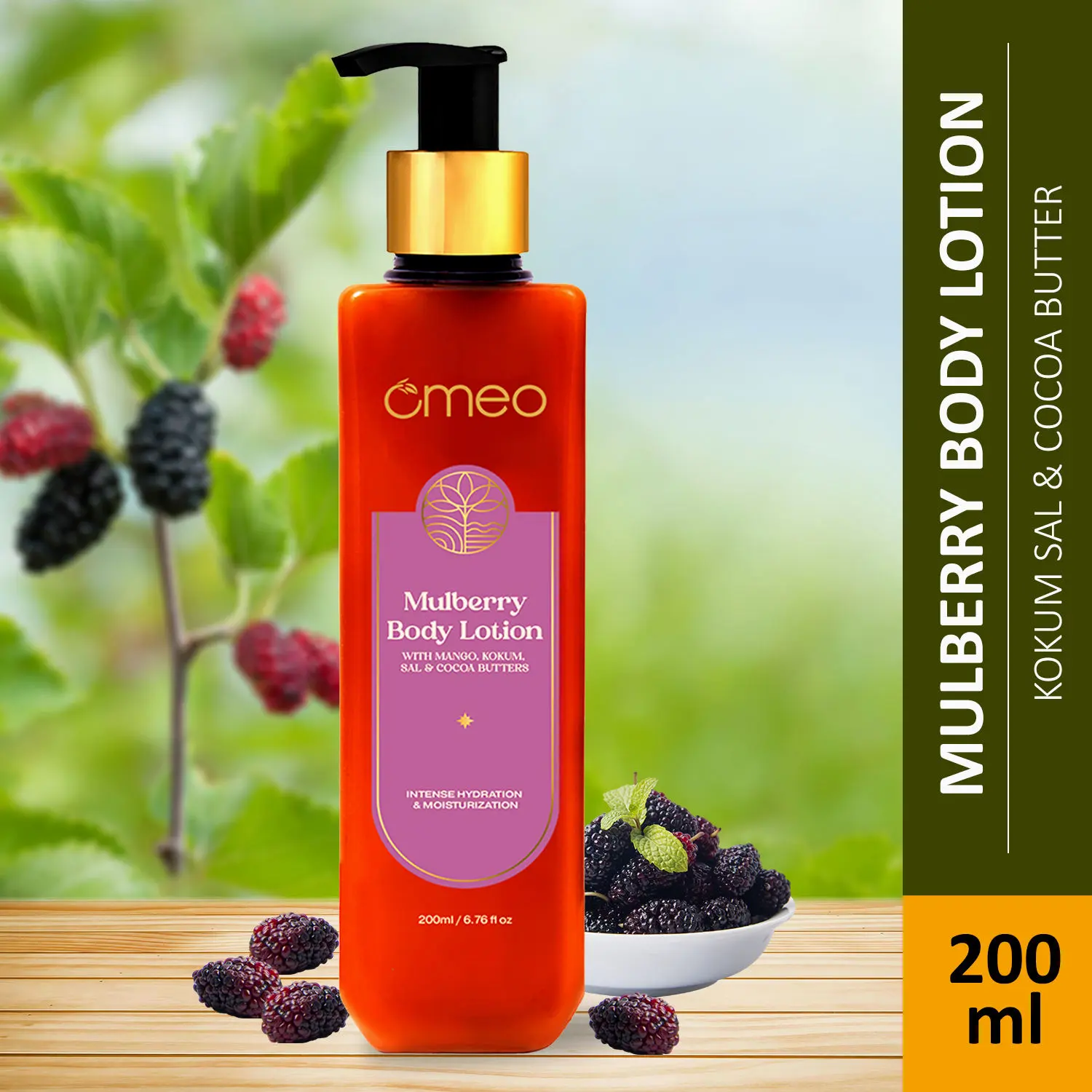 Omeo Mulberry Body Lotion for Dry Skin with Goodness of Shea Butter, Aloe Vera and Vitamin E | Non-Sticky, Moisturizer Cream, Glow, for Women & Men- 200ML