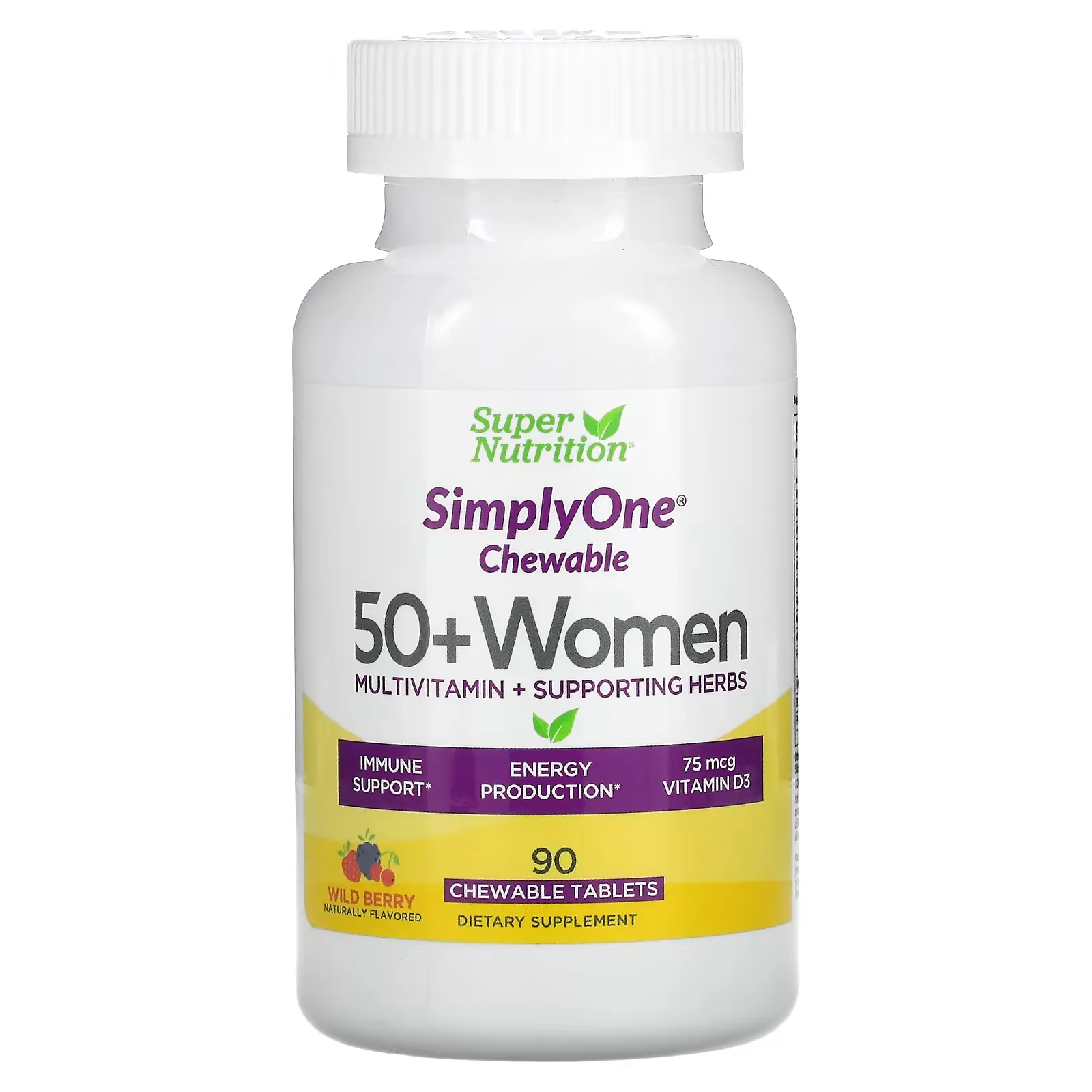 SimplyOne, 50+ Women, Multivitamin + Supporting Herbs, Wild-Berry, 90 Chewables