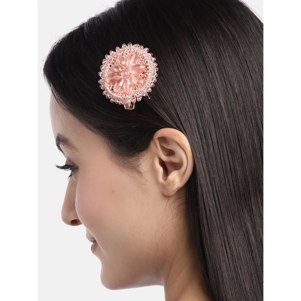 Blueberry Peach Beaded Flower Shape Aligator Hairclip