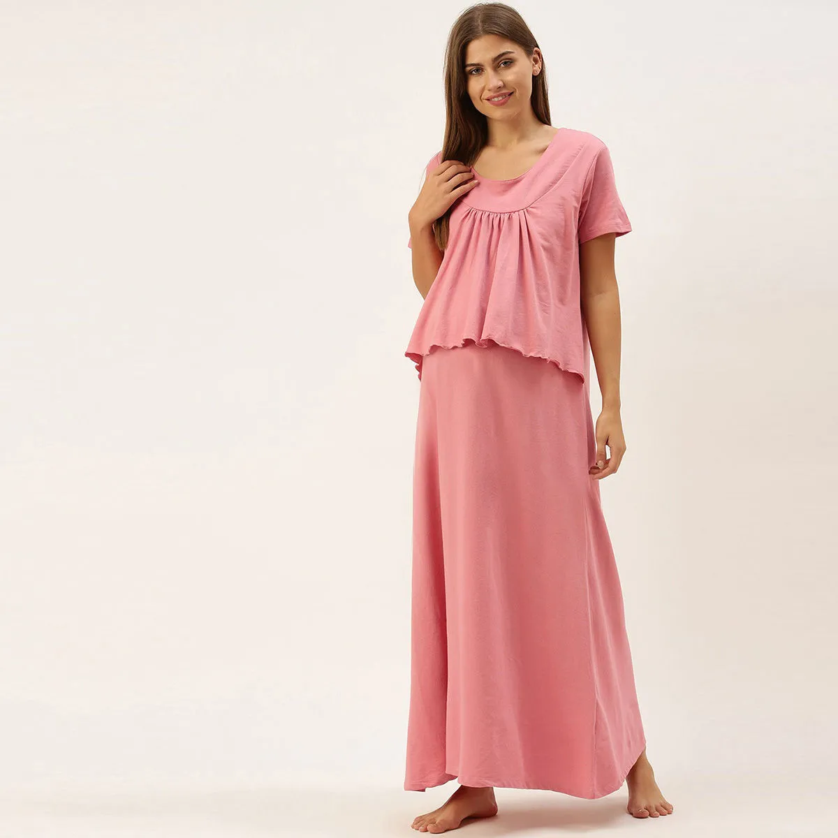 Nejo Feeding/Nursing Maternity Night Dress - Pink (M)