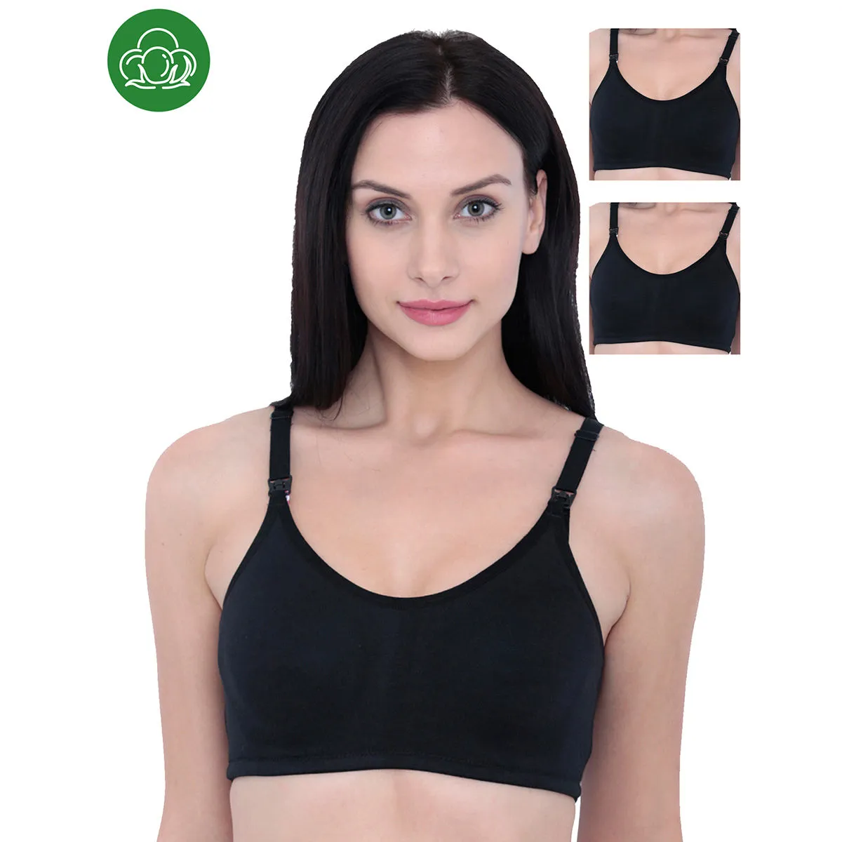 Inner Sense Organic Antimicrobial Soft Nursing Bra Pack of 3 - Black