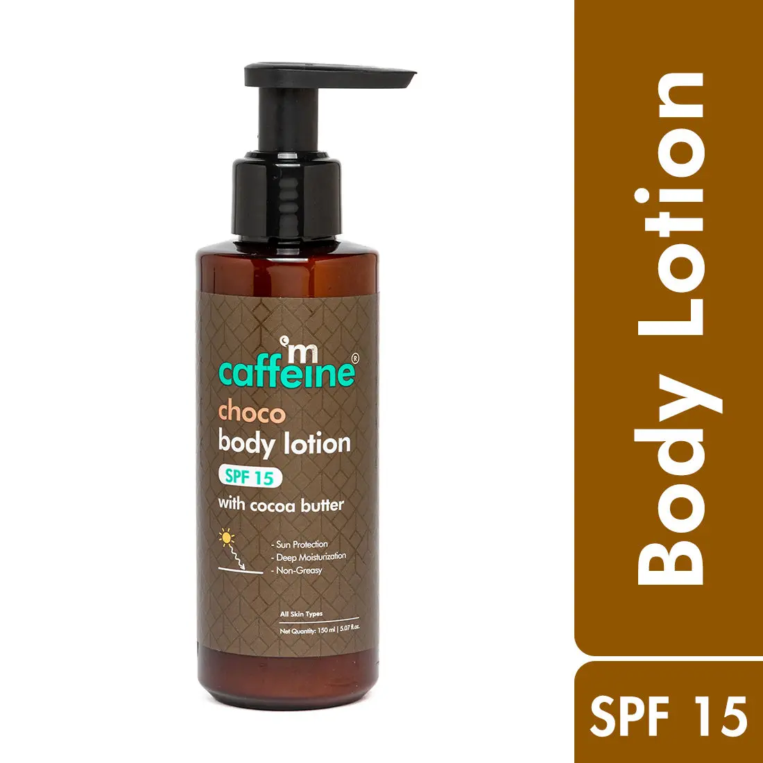 mCaffeine Choco Body Lotion with SPF 15 for Deep Moisturization & Sun Protection | Non-Greasy Body Moisturizer for Dry, Normal & Oily Skin - 150ml