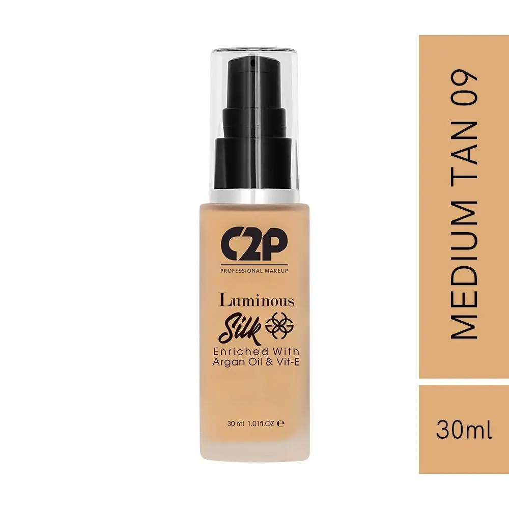 C2P Pro Luminous Silk Liquid Foundation Enriched with Argan Oil & Vitamin E - Medium Tan 09