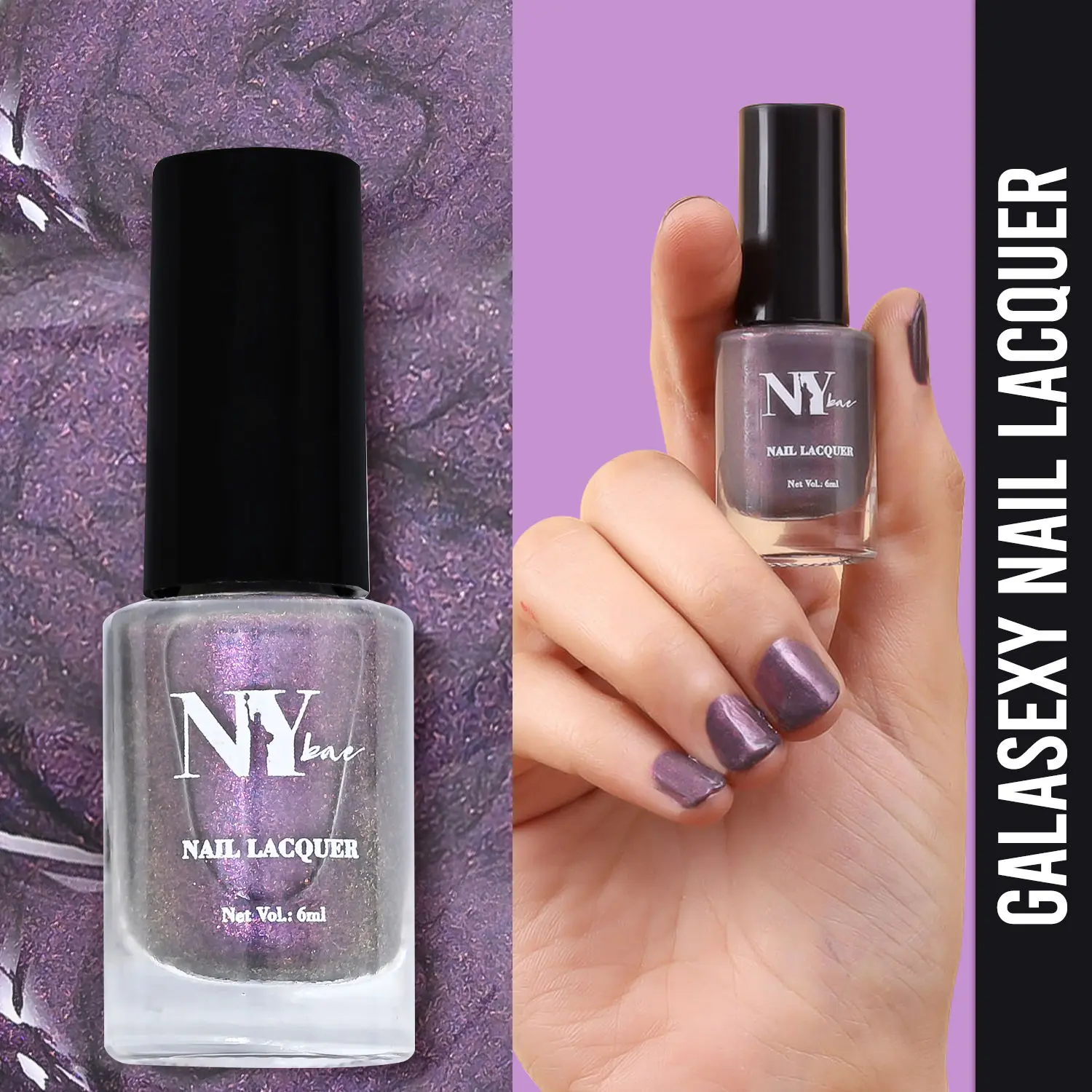 NY Bae Galasexy Nail Lacquer - Shiny Nebula 06 (6 ml) | Purple | Shimmer Finish | High Colour Payoff | Chip Free | Long lasting | Cruelty Free