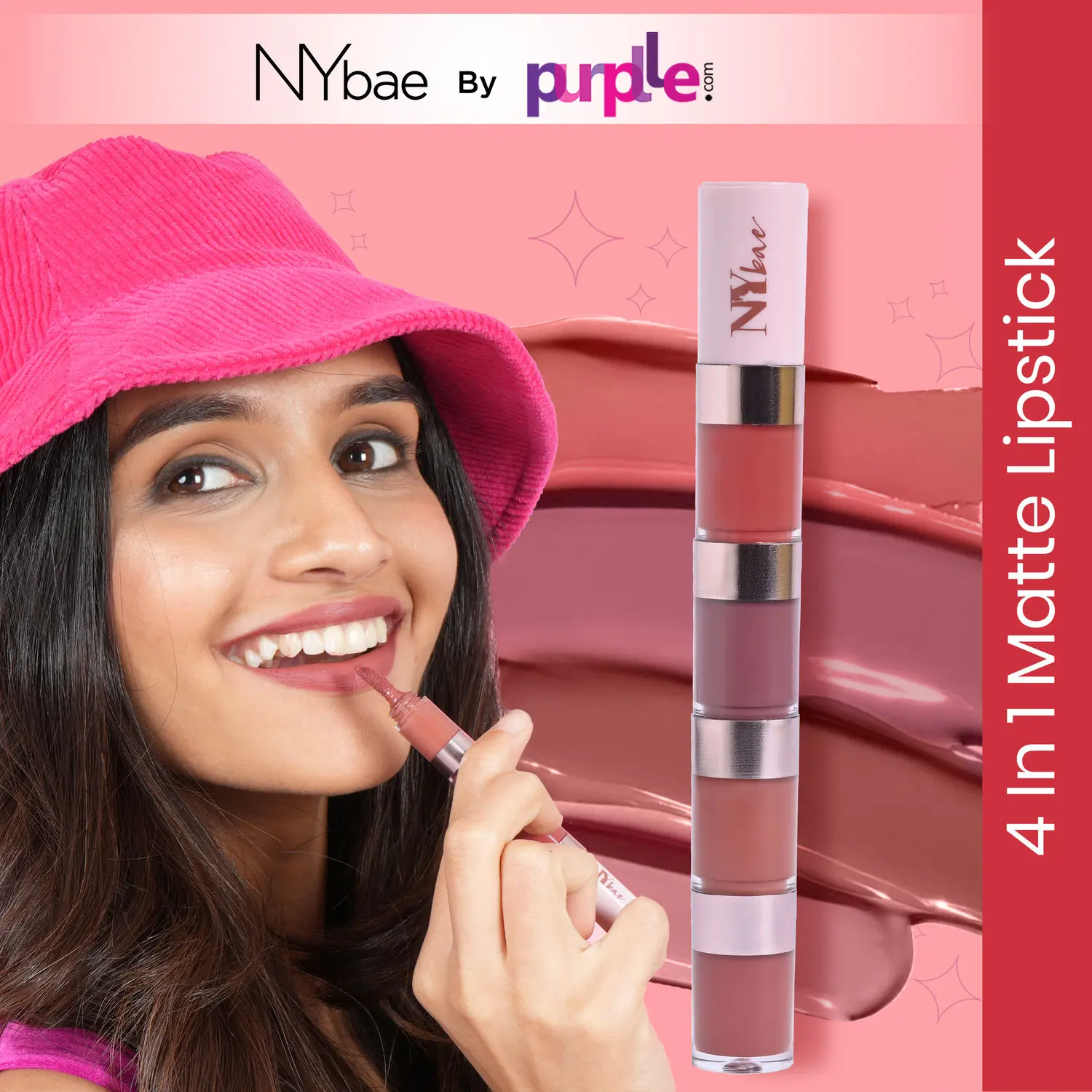 NY Bae 4 In 1 Lip Play Liquid Lipstick | Super Pigmented | Nude & Brown Lipstick | Matte Finish - Nude Tease (4 ml)