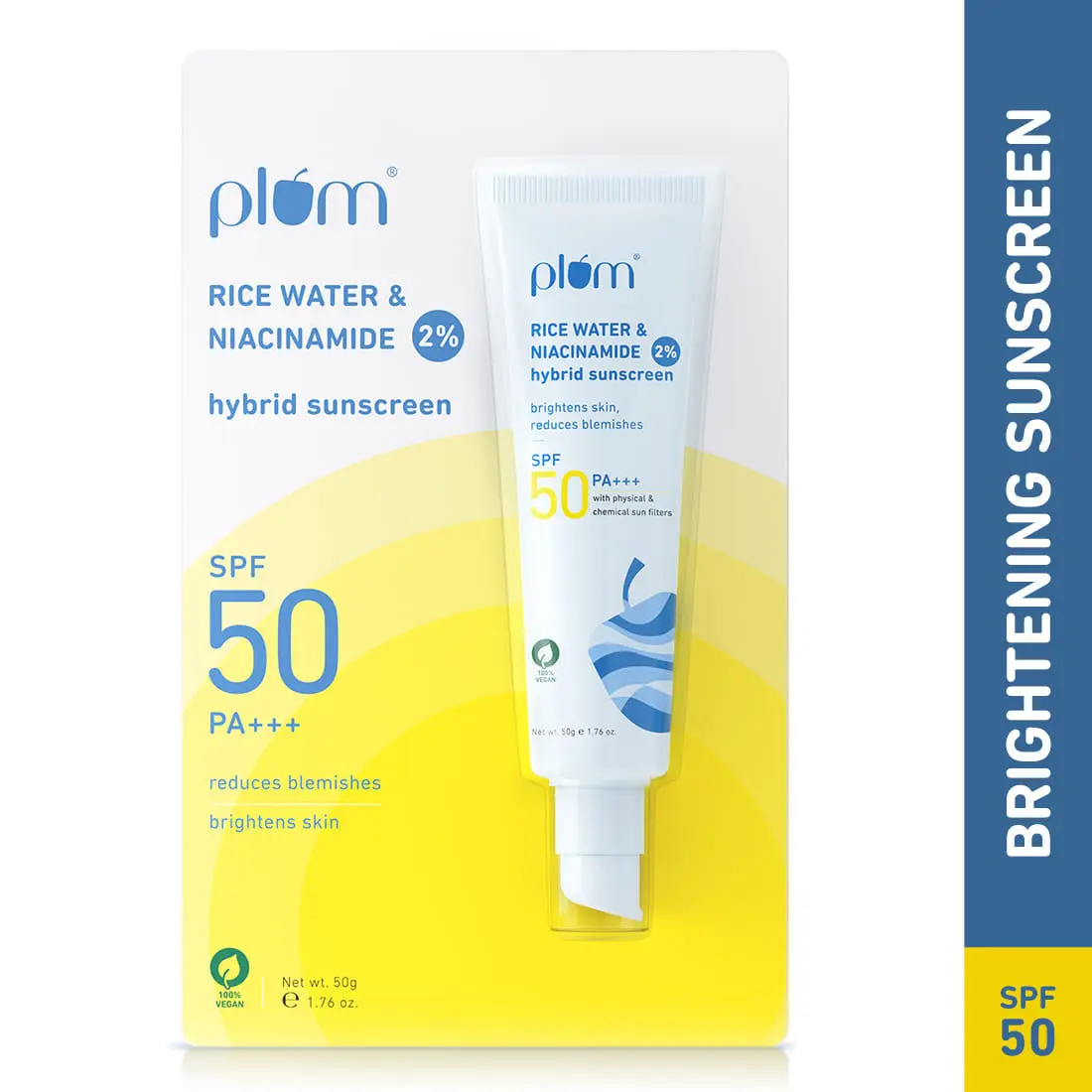 Plum 2% Niacinamide & Rice Water Hybrid Face Sunscreen with SPF 50 PA+++ | No White Cast