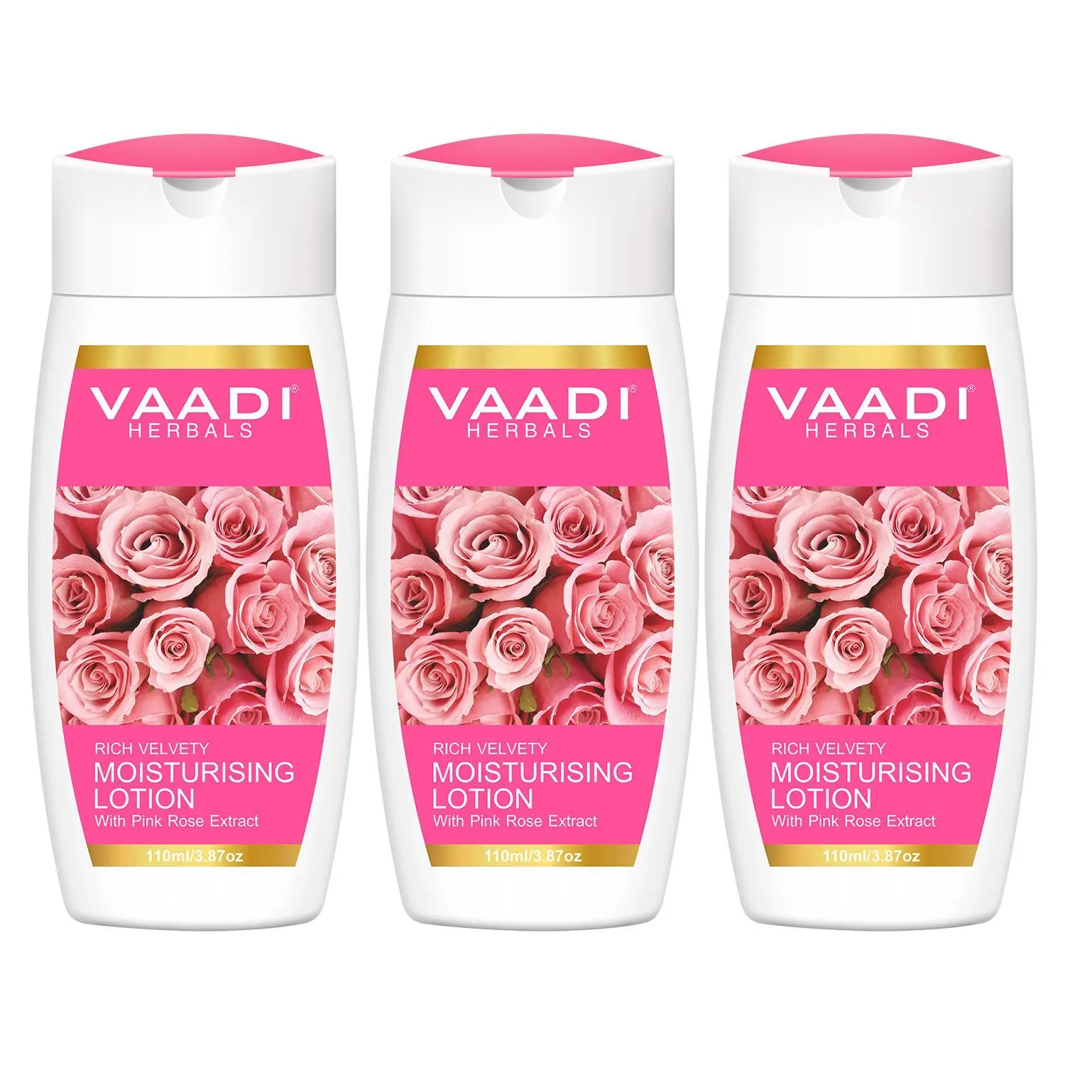 Vaadi Herbals Moisturising Lotion With Pink Rose Extract Value Pack Of 3 (110 ml x 3)